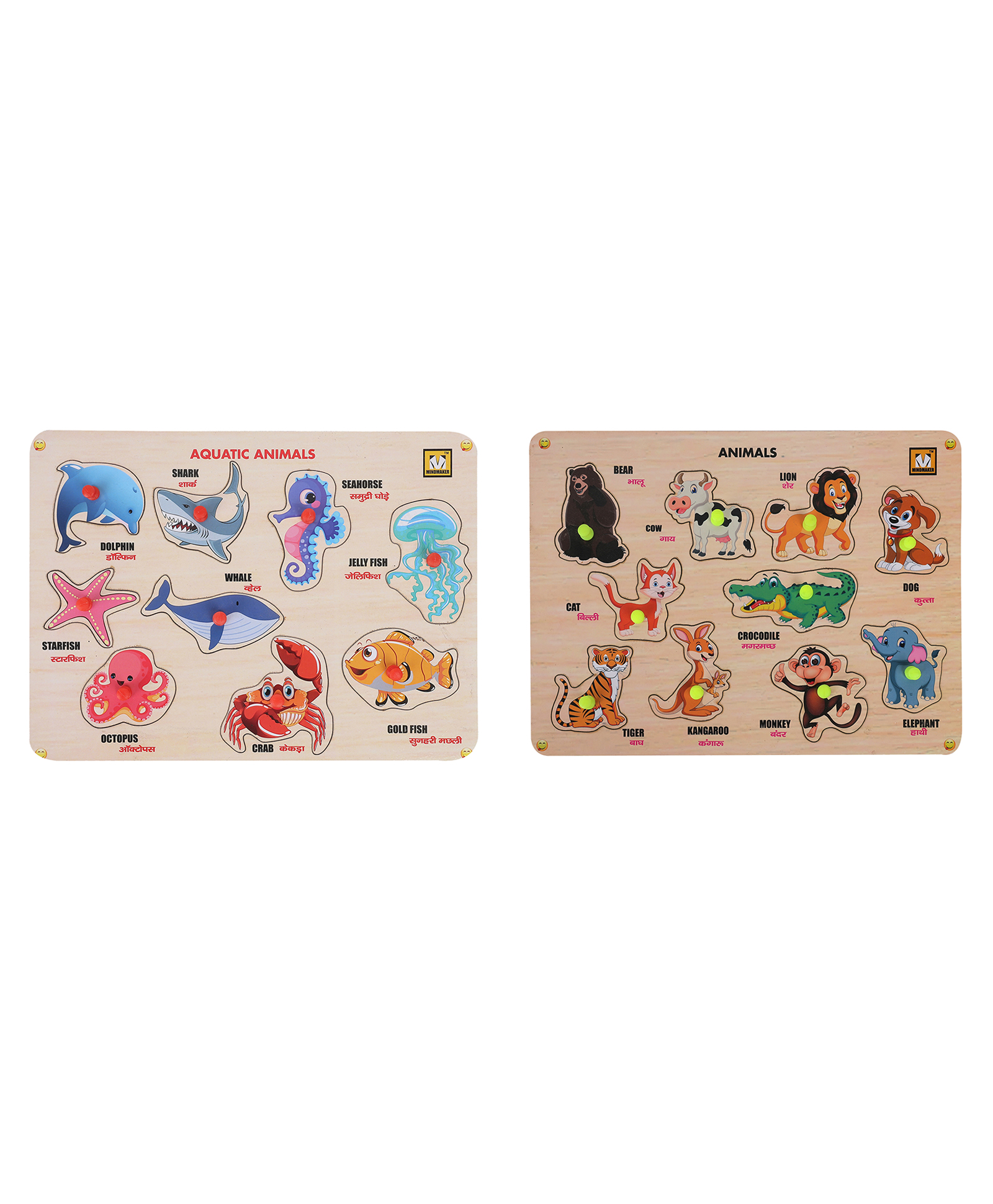 MINDMAKER Wooden Animals Knob Puzzles Multicolour - 19 Pieces-image-44