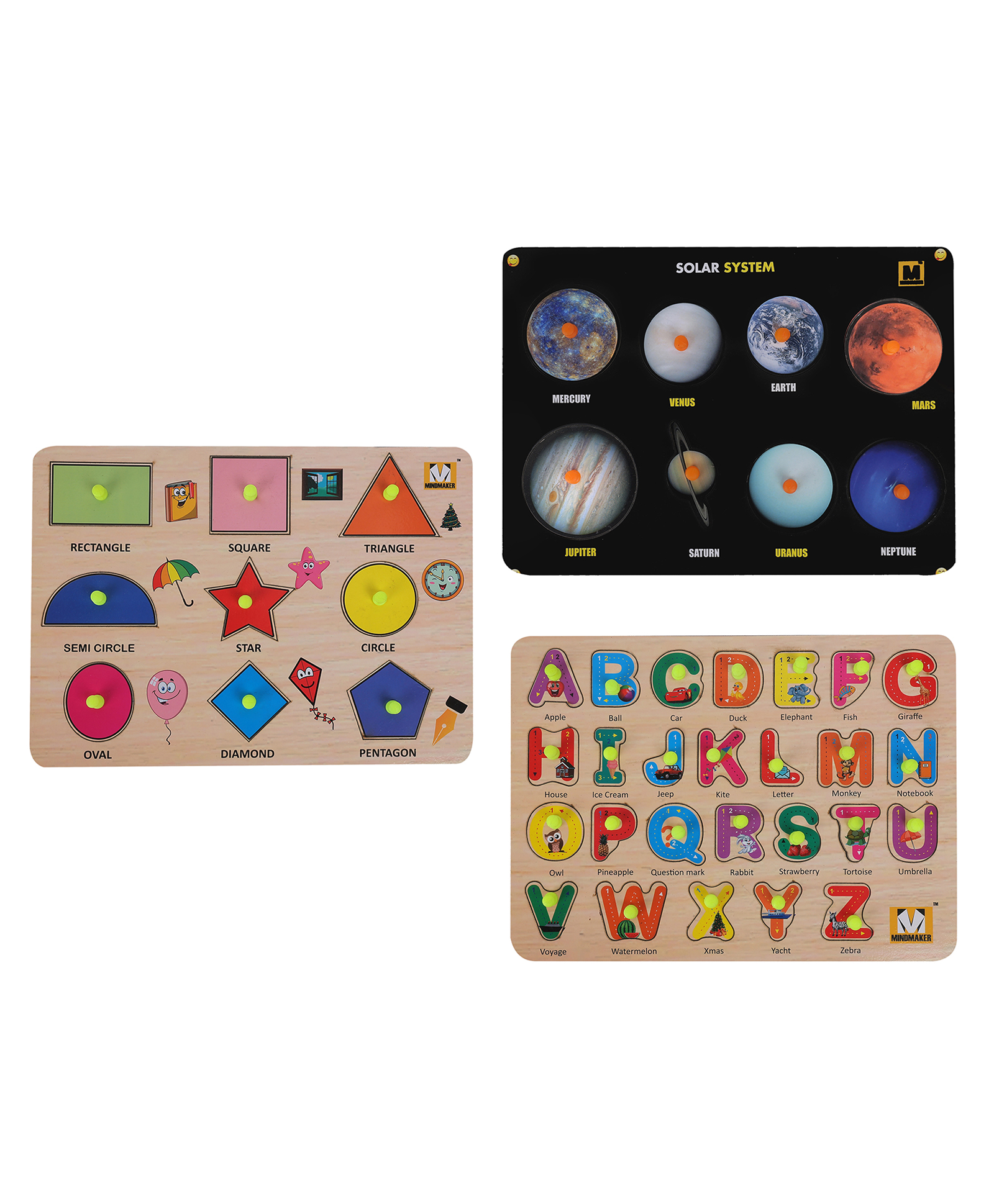 MINDMAKER Alphabets Shapes Solar System Wooden Puzzle With Knobs - 43 Pieces-picture-22