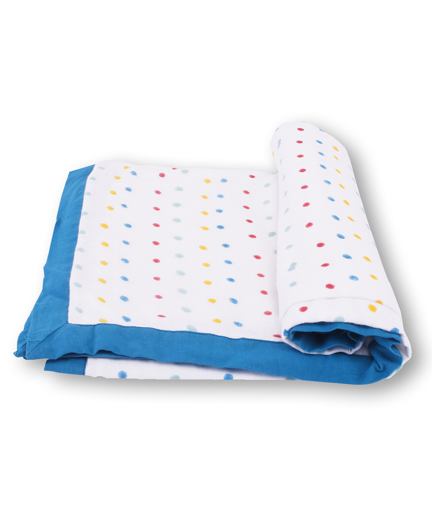 Mom's Home Organic Cotton Baby Muslin Dohar Blanket Polka Print - Blue White-image-12