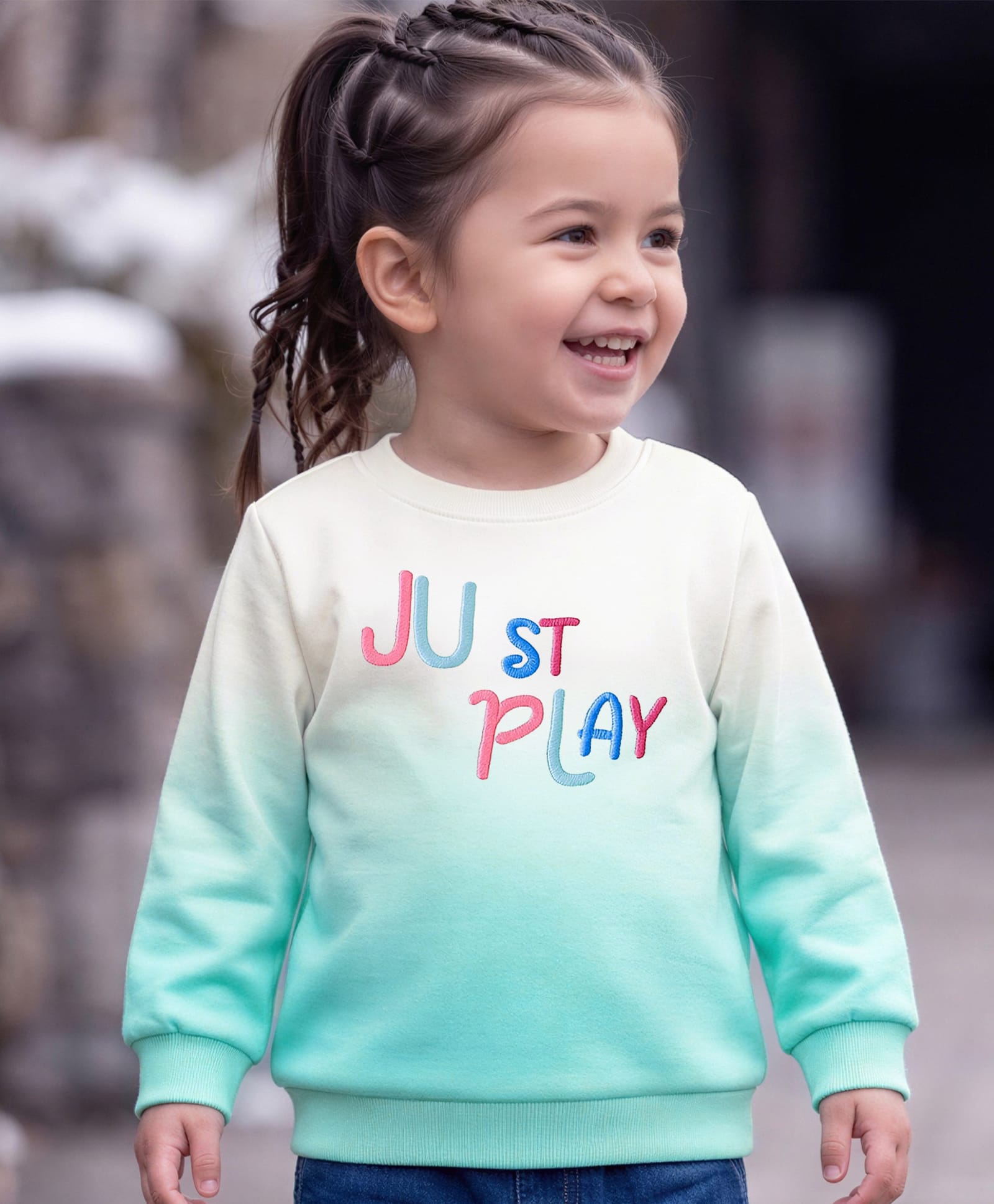 Babyoye Full Sleeves Cotton Blend Brushed Fleece Sweatshirts Text Print - Green White-image-12