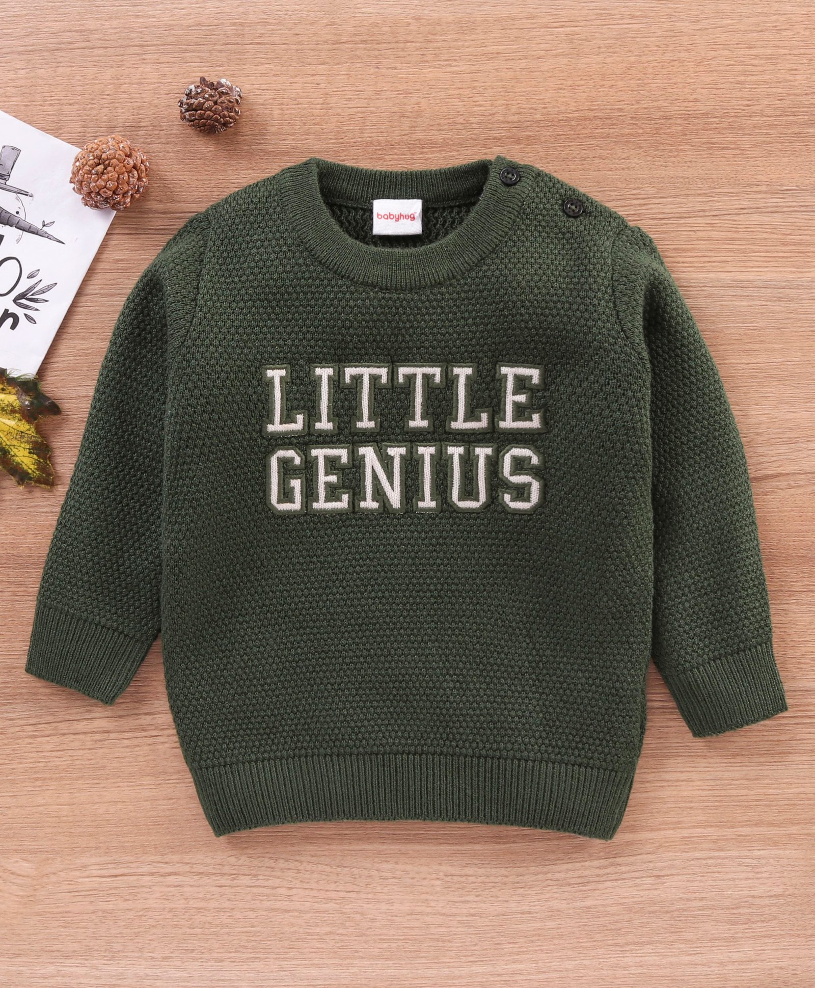 Babyhug Full Sleeves Sweater Text Design- Green-image-42