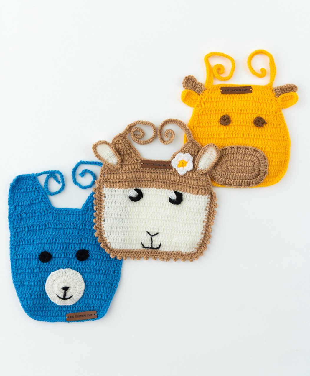 The Original Knit Soft & Gentle pack Of 3 Animal Design Bibs - Yellow Blue Beige-picture-40