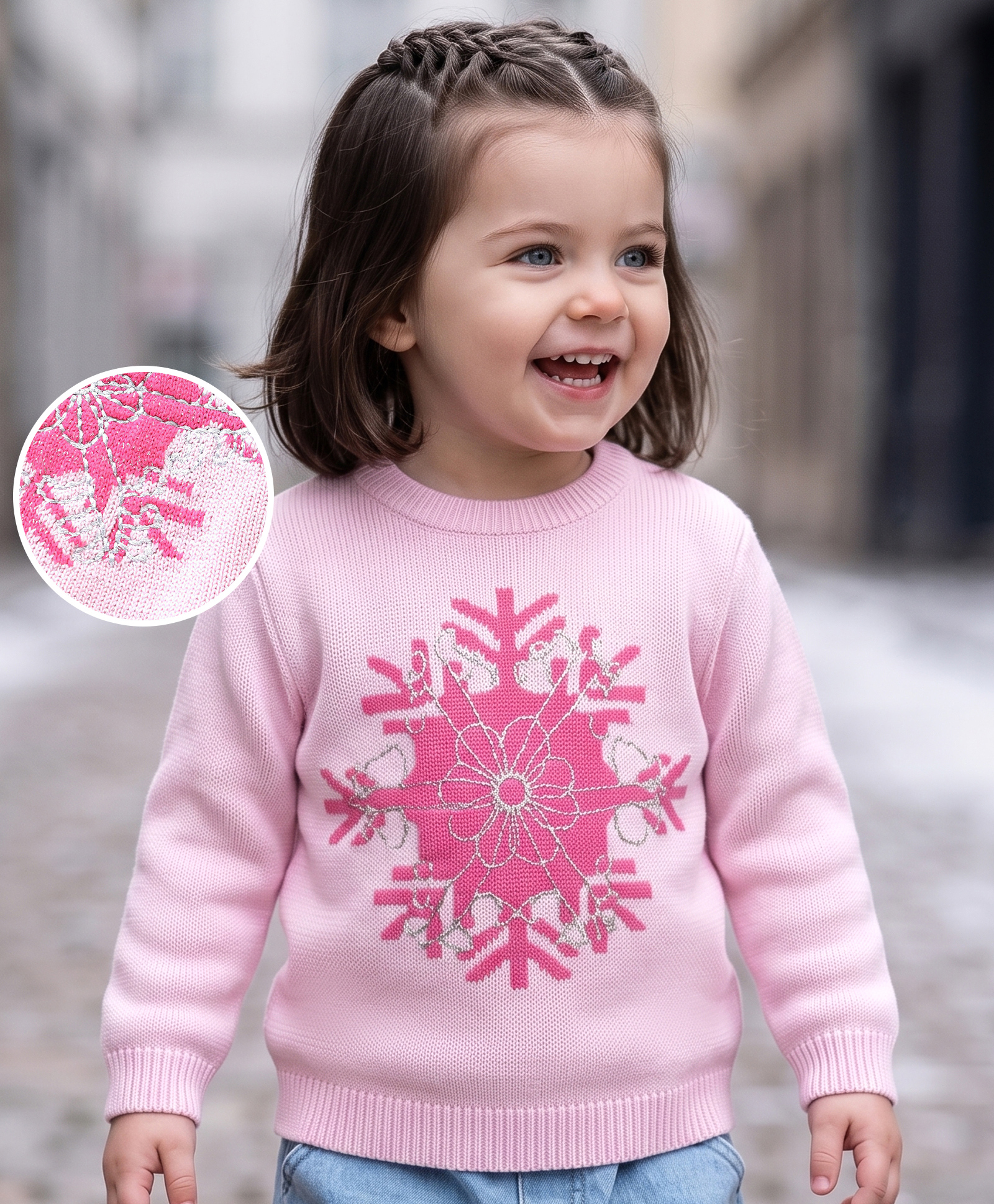 Babyoye Full Sleeves Cotton Pullovers Snowflake Embroidery - Pink-picture-40