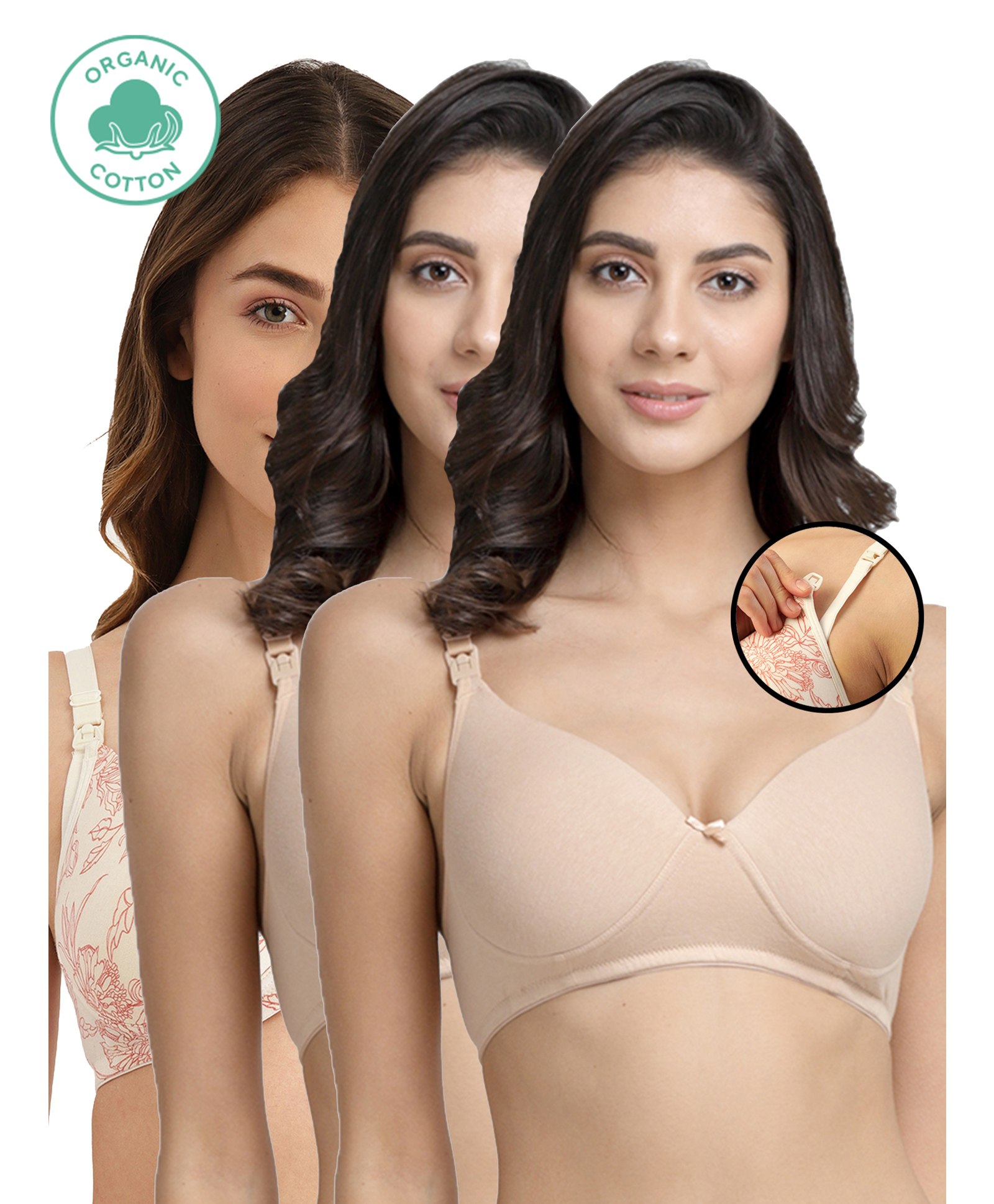 Inner Sense Pack Of 3 Organic Antimicrobial Padded Non Wired Feeding Bra - Beige Peach-picture-24