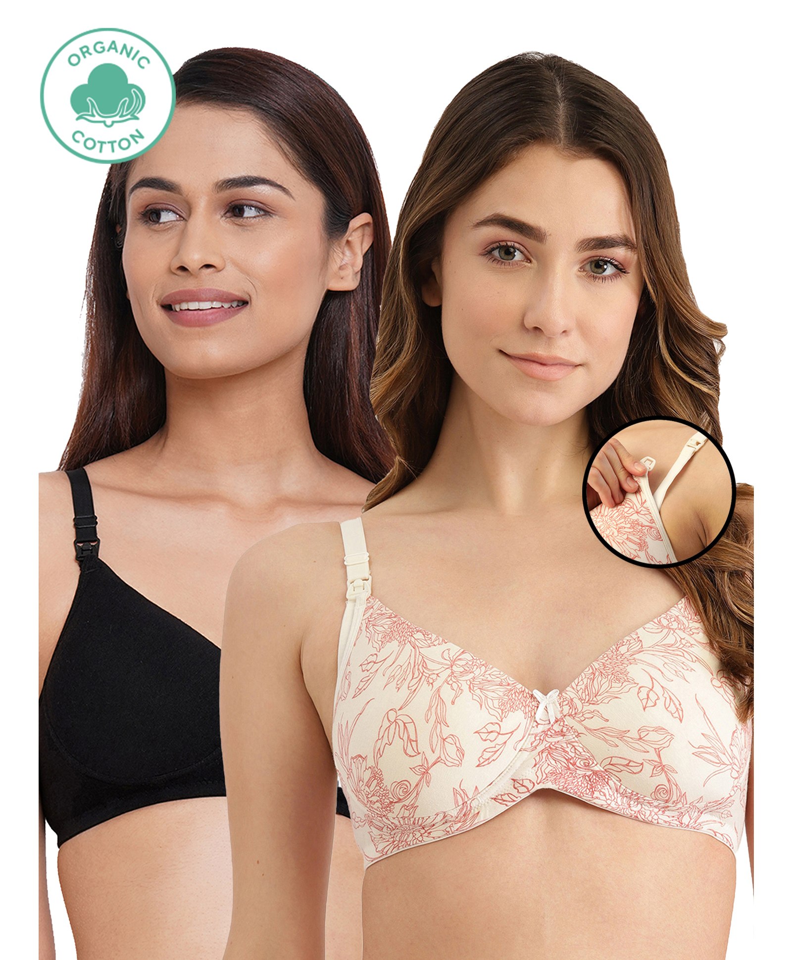 Inner Sense Pack Of 2 Organic Antimicrobial Padded Non Wired Feeding Bra - Black Peach-image-13