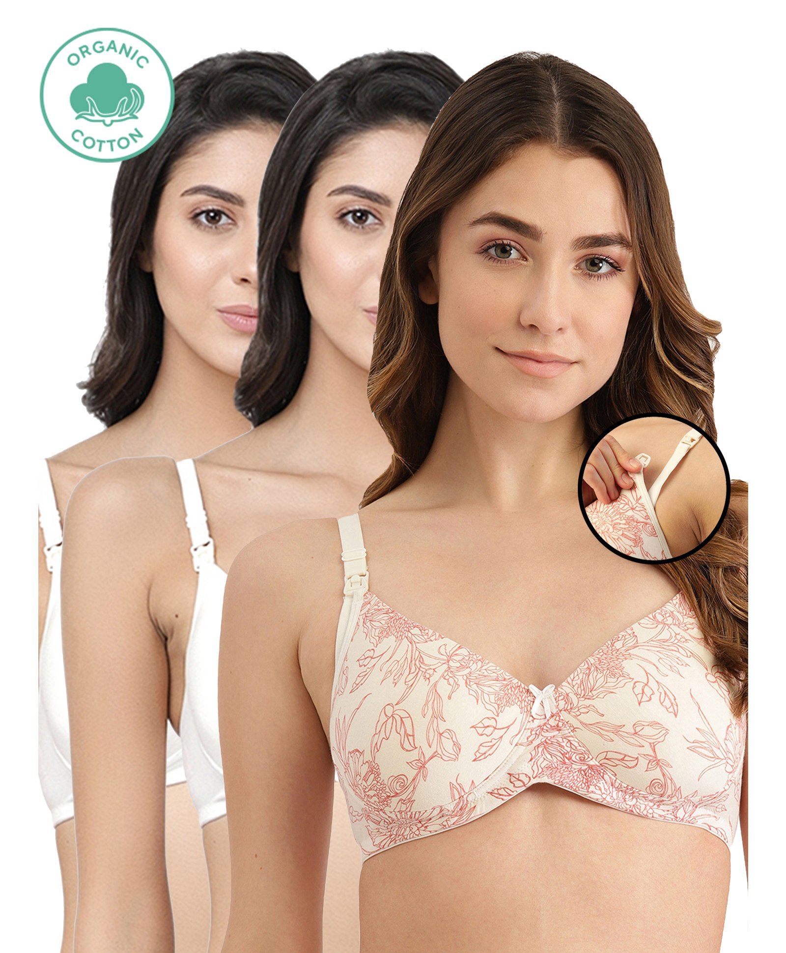 Inner Sense Pack Of 3 Organic Antimicrobial Padded Non Wired Feeding Bra - White Peach-picture-26