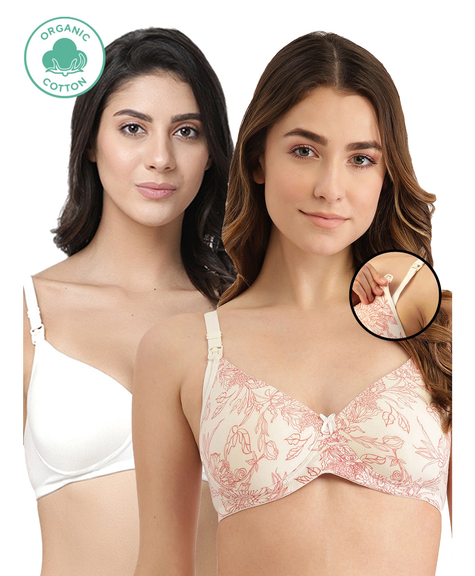 Inner Sense Pack Of 2 Organic Antimicrobial Padded Non Wired Feeding Bra - White Peach-picture-20