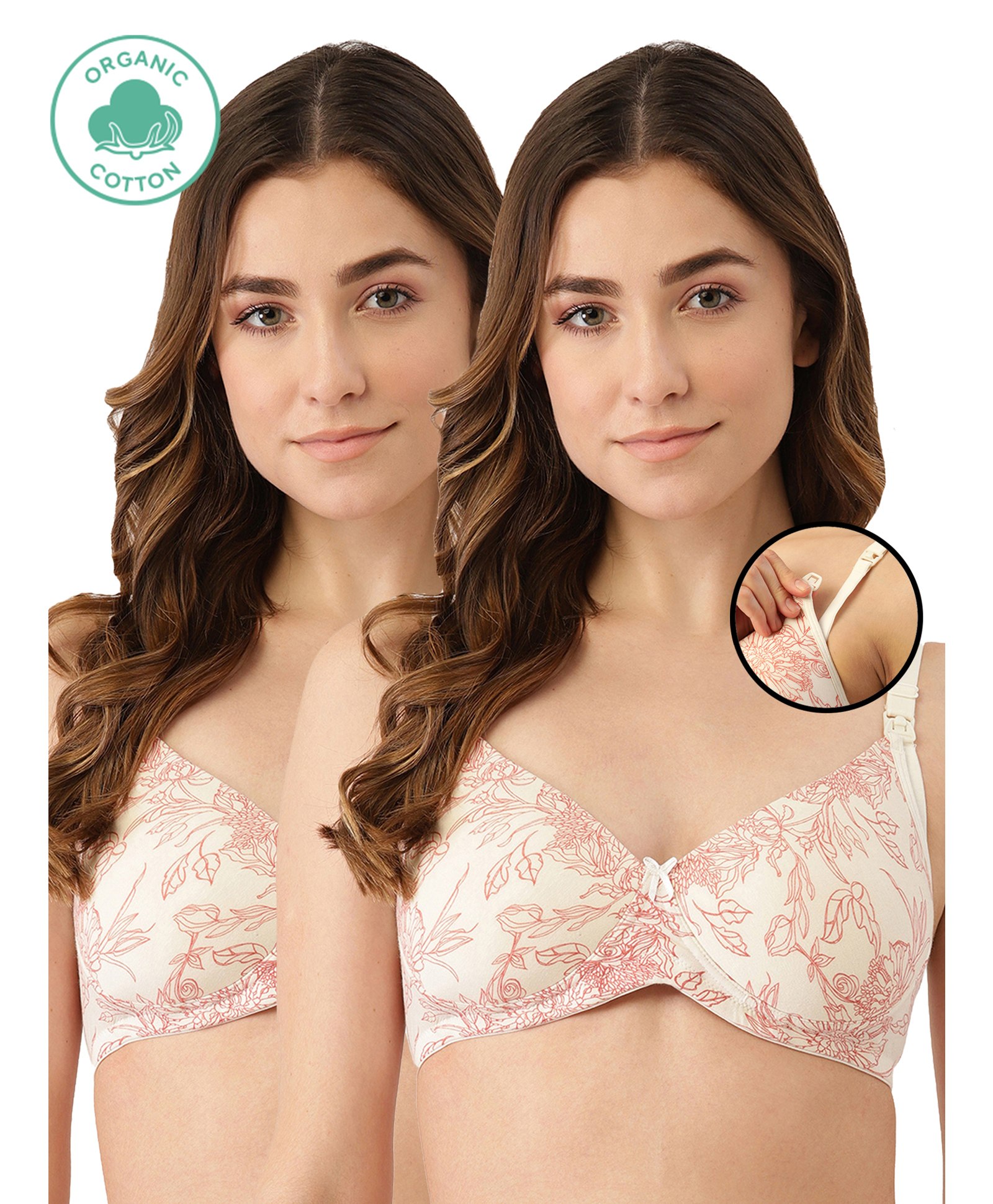 Inner Sense Pack Of 2 Organic Antimicrobial Padded Non Wired Feeding Bra - Peach-image-14