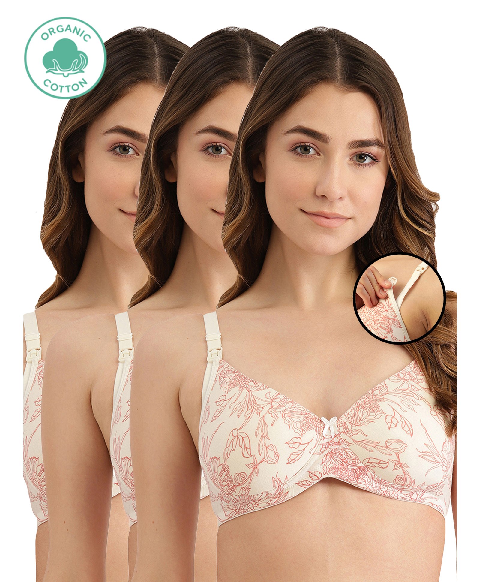 Inner Sense Pack Of 3 Organic Antimicrobial Padded Non Wired Feeding Bra - Peach-image-15