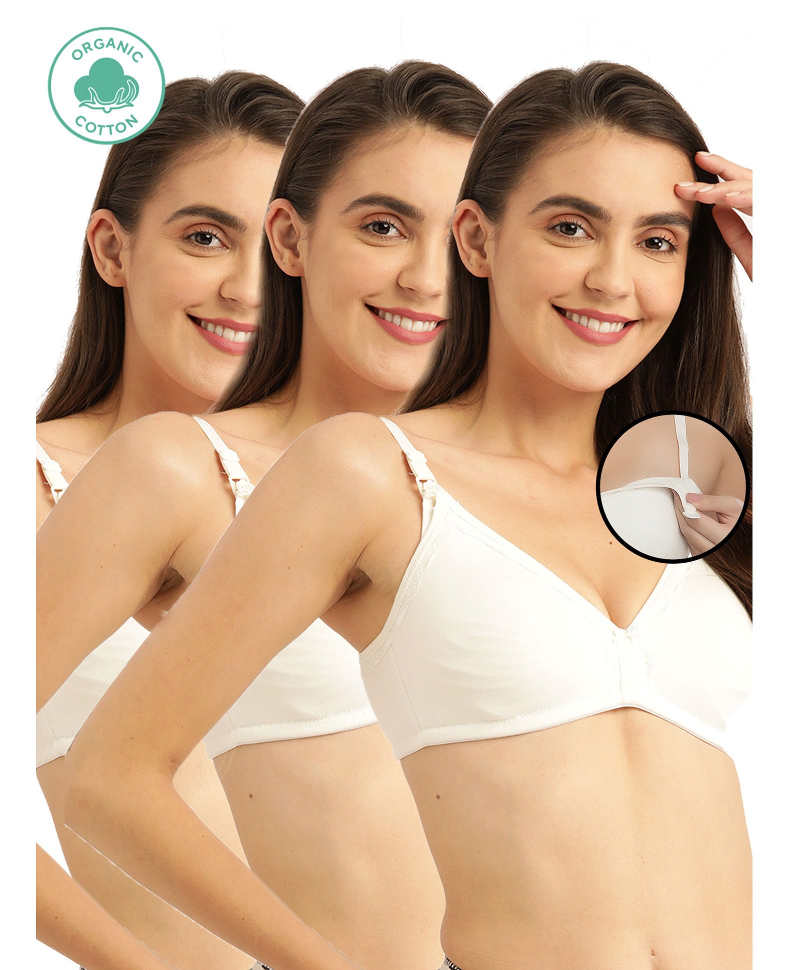Inner Sense Pack Of 3  Organic Antimicrobial Laced Triangular Maternity Bra - White-picture-11