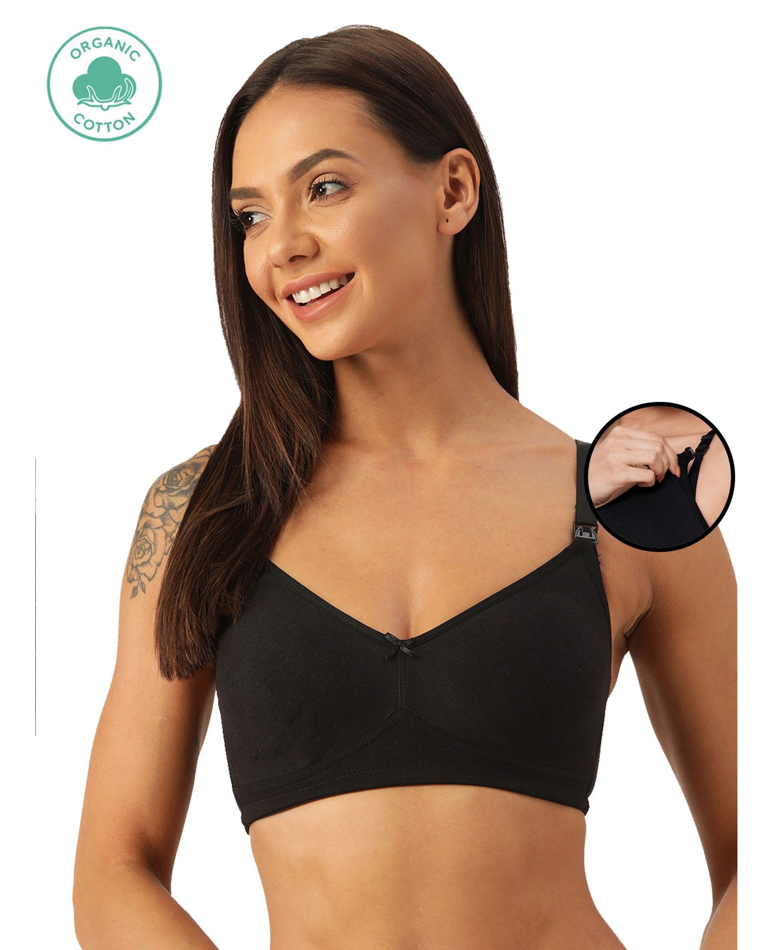 Inner Sense Organic Antimicrobail Low Impact Lounge Bra With Removable Pads - Black-image-2