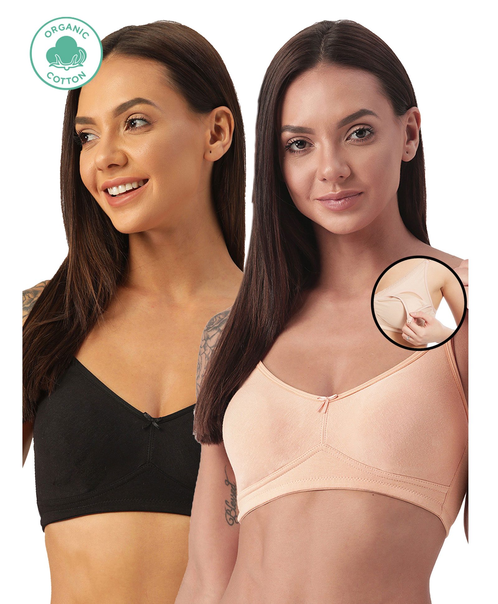 Inner Sense Pack Of 2 Organic Antimicrobail Low Impact Lounge Bra With Removable Pads- Beige Black-image-19