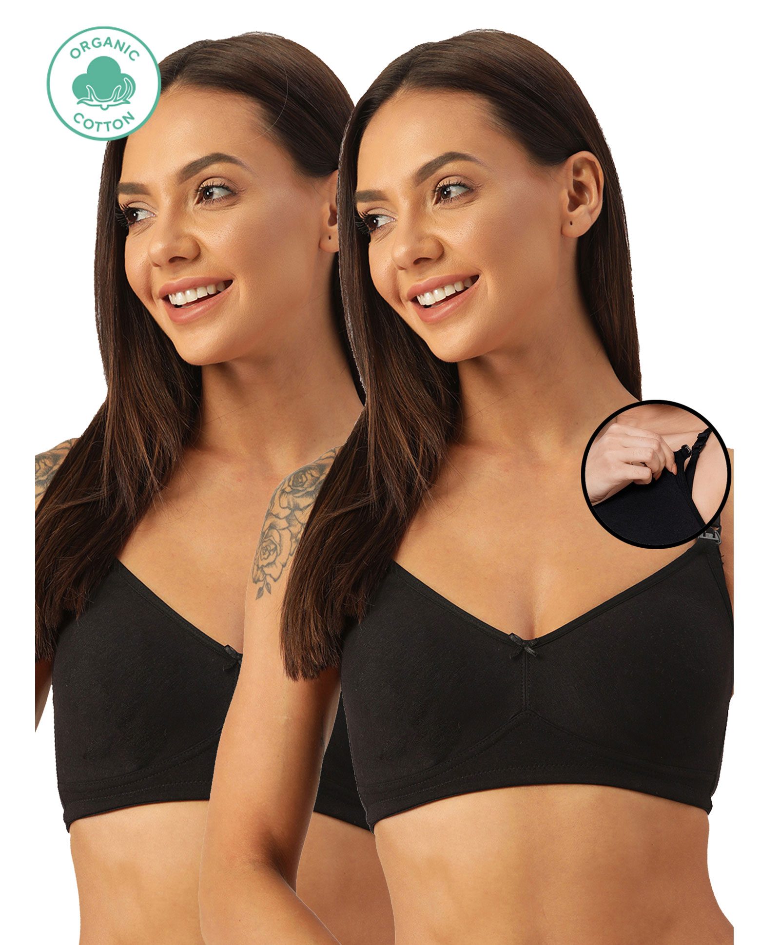 Inner Sense Pack Of 2 Organic Antimicrobail Low Impact Lounge Bra With Removable Pads - Black-picture-8