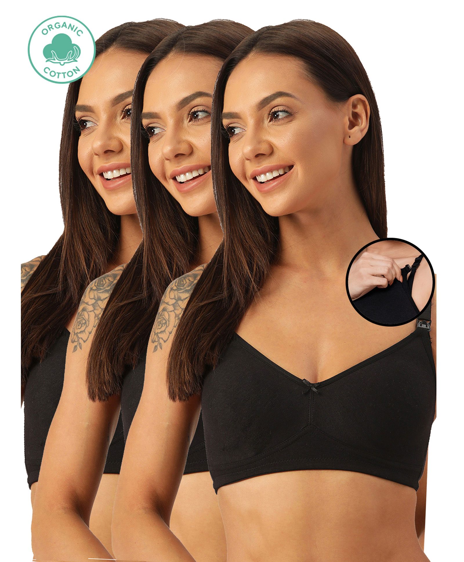 Inner Sense Pack Of 3 Organic Antimicrobail Low Impact Lounge Bra With Removable Pads - Black-image-20