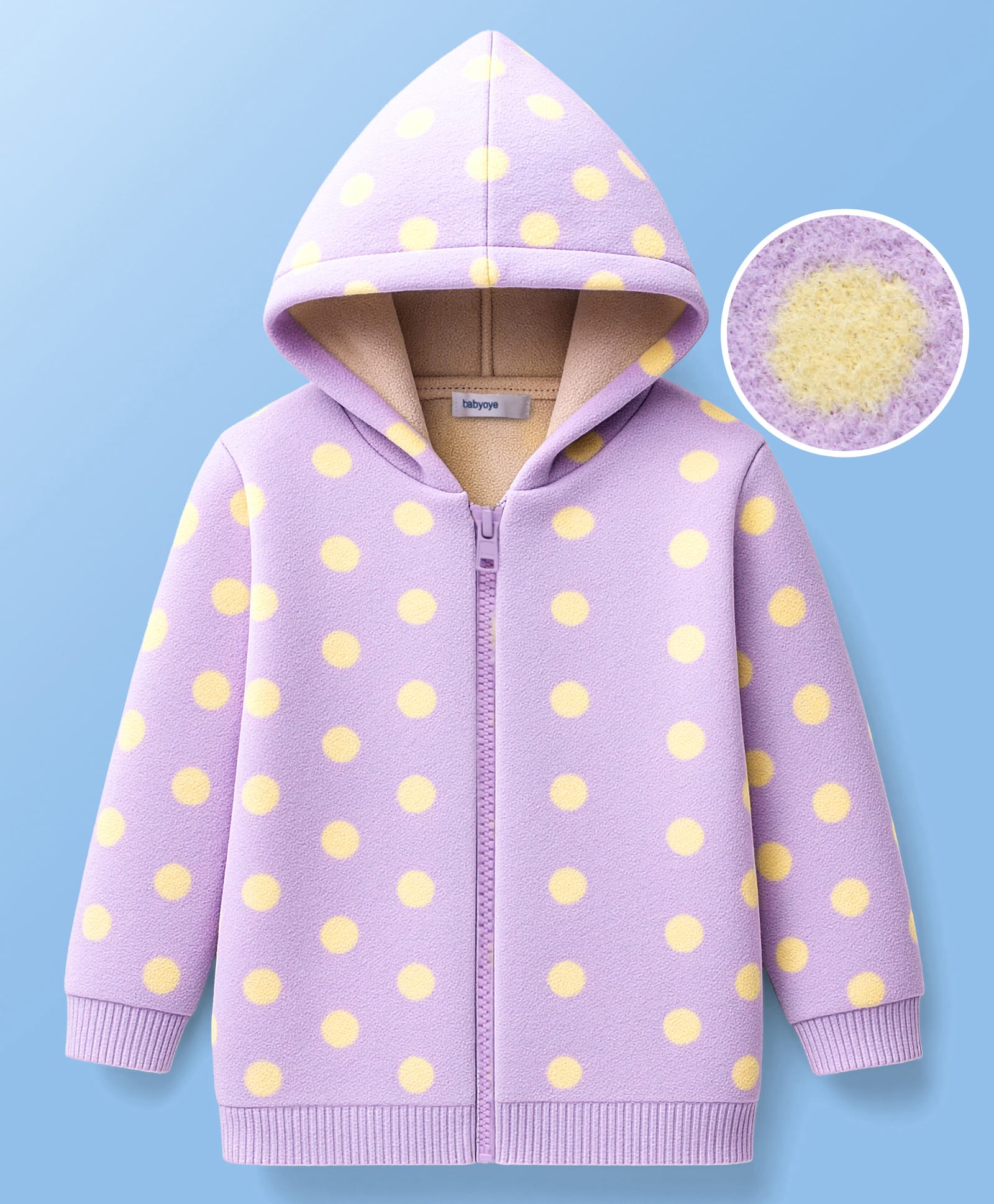 Babyoye Full Sleeves Hooded Nylon Blend Sweater Polka Dot Design- Purple-image-44