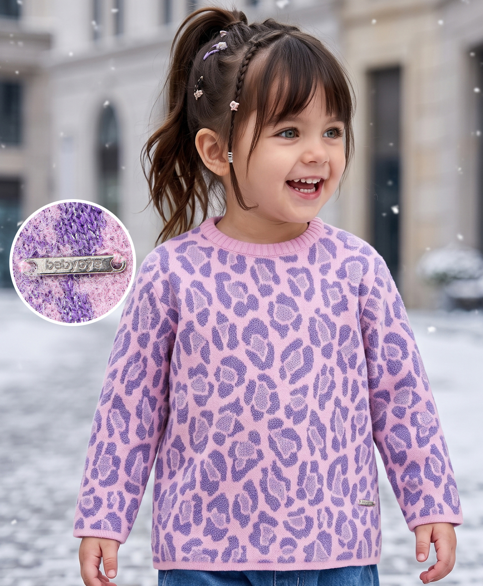 Babyoye Nylon Knit Full Sleeves Sweater Animal Design- Baby Pink-image-5