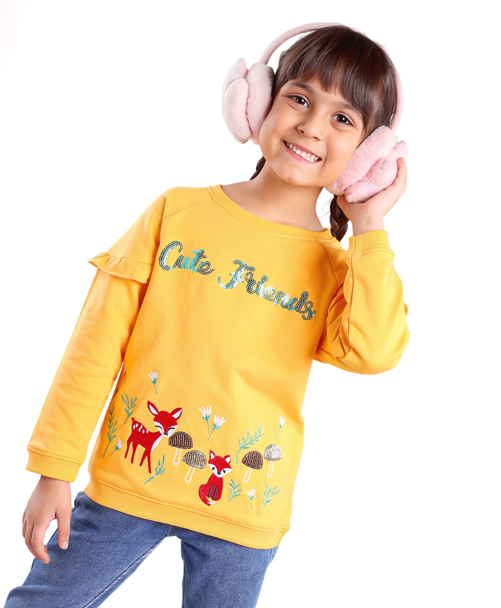 Babyhug Full Sleeves Cotton Knit Sweatshirt Animal Embroidered - Yellow-picture-14