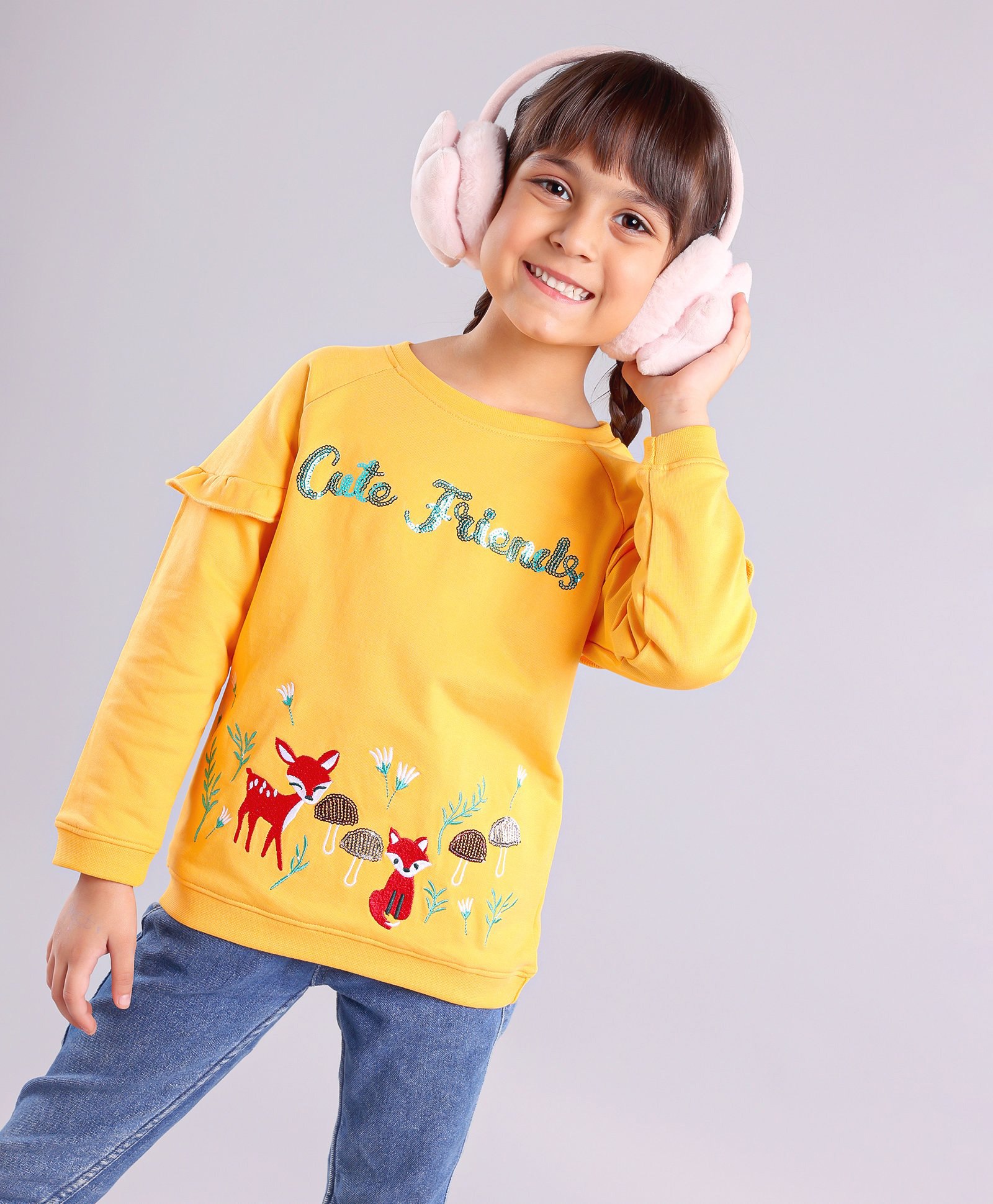 Babyhug Full Sleeves Cotton Knit Sweatshirt Animal Embroidered - Yellow-picture-24