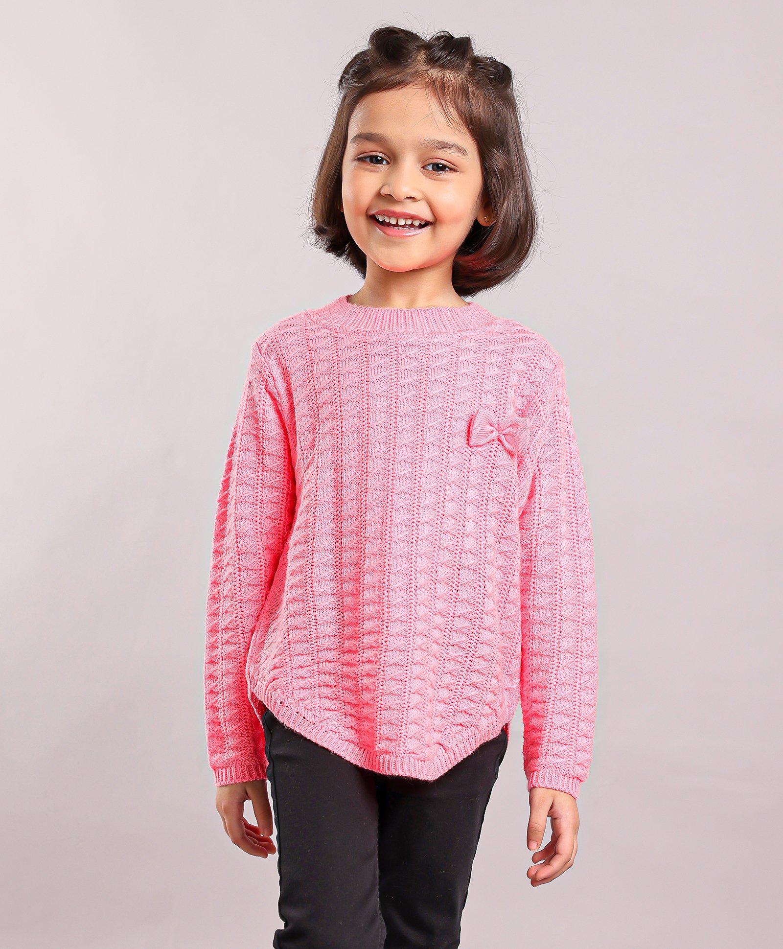 Babyhug Full Sleeves Cable Knit Sweater - Light Pink-image-30