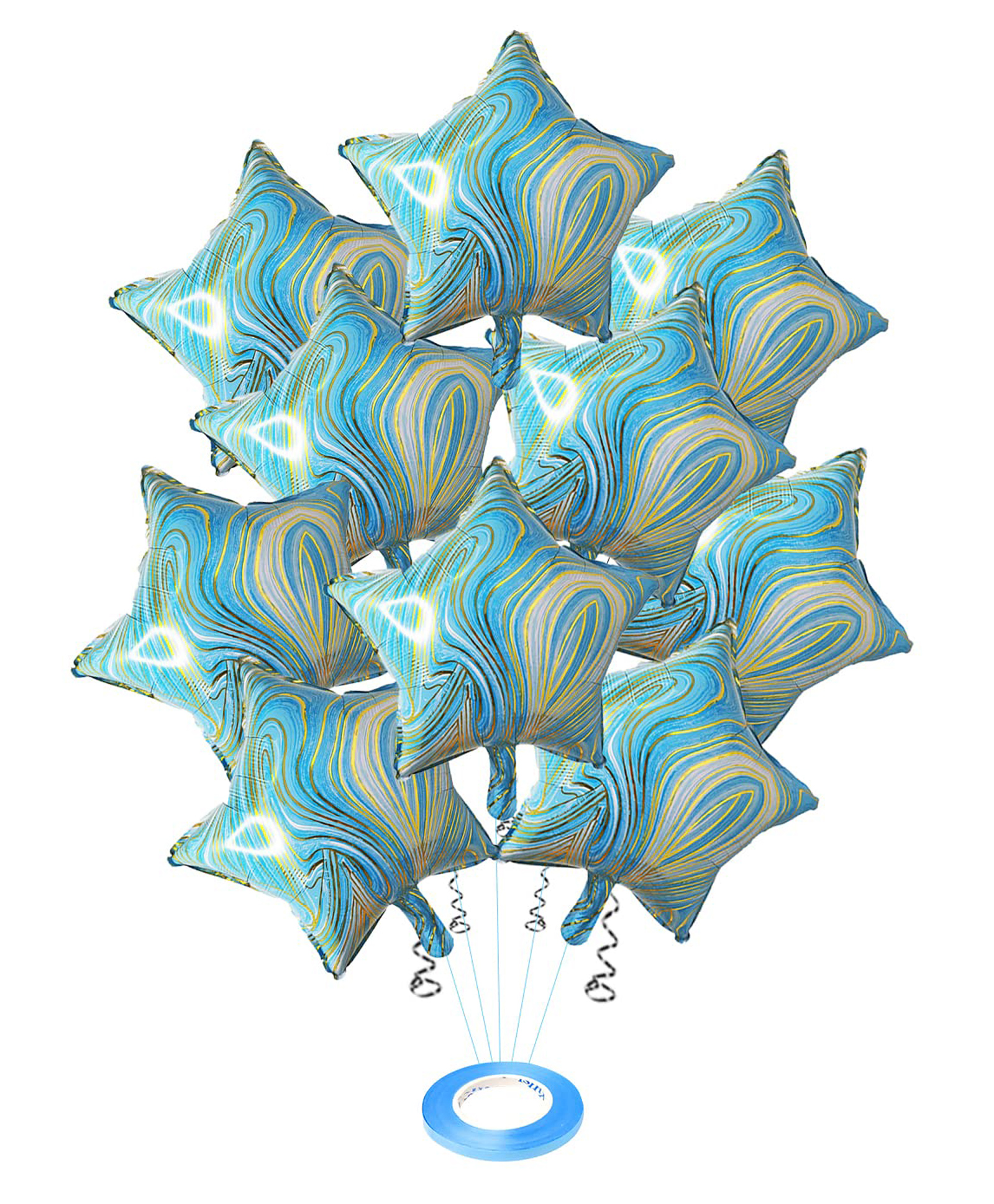 AMFIN (Pack of 11) 18 Inch Blue Marble Star Shaped Foil Balloon With Ribbon / Star Shape Balloons for Decoration / Birthday Balloons for Decoration - Blue Marble-image-38