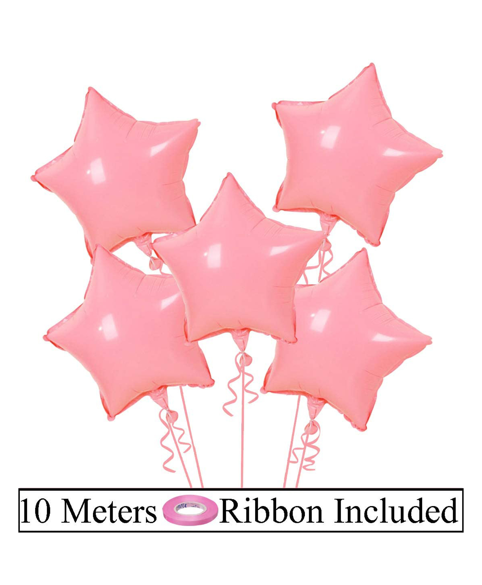 AMFIN (Pack of 6) 18 Inch Pink Pastel Star Shape Foil Balloon with Balloons Ribbon for Kids Birthday , Baby Shower , Wedding Anniversary , Girls Party Home Decoration - Pink-image-35