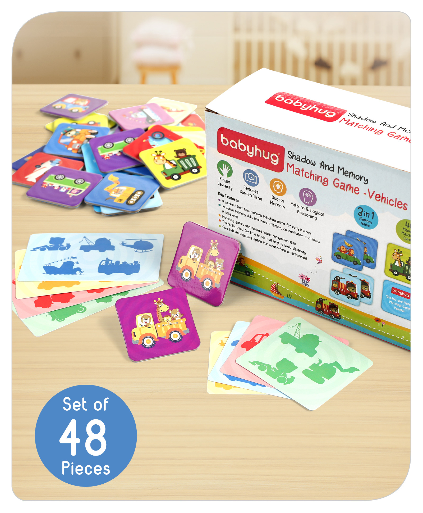 Babyhug Shadow and Memory Matching Game Vehicles - 48 Pieces & 4 Shadow card