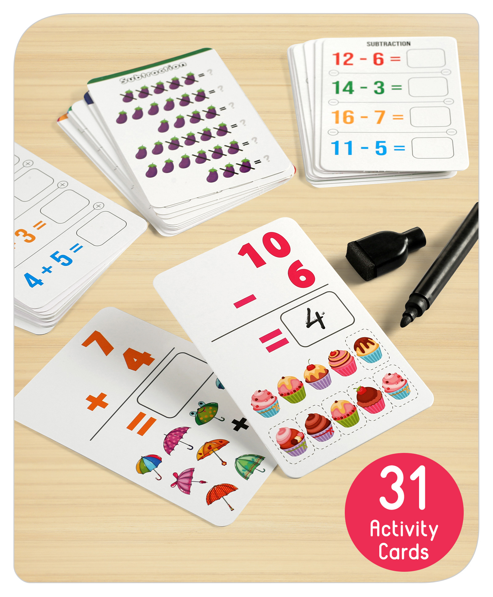 Babyhug Simple Maths Write N Wipe Double Sided Activity Cards - 31 Pieces-image-36