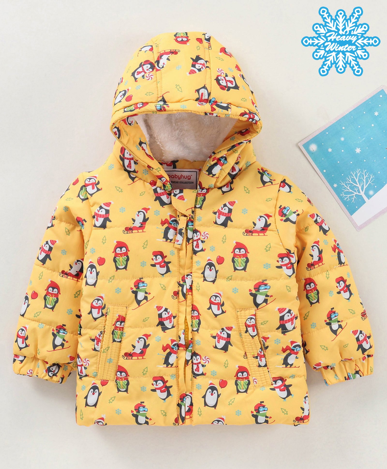 Babyhug Full Sleeves Jacket Penguin Print - Yellow-picture-27