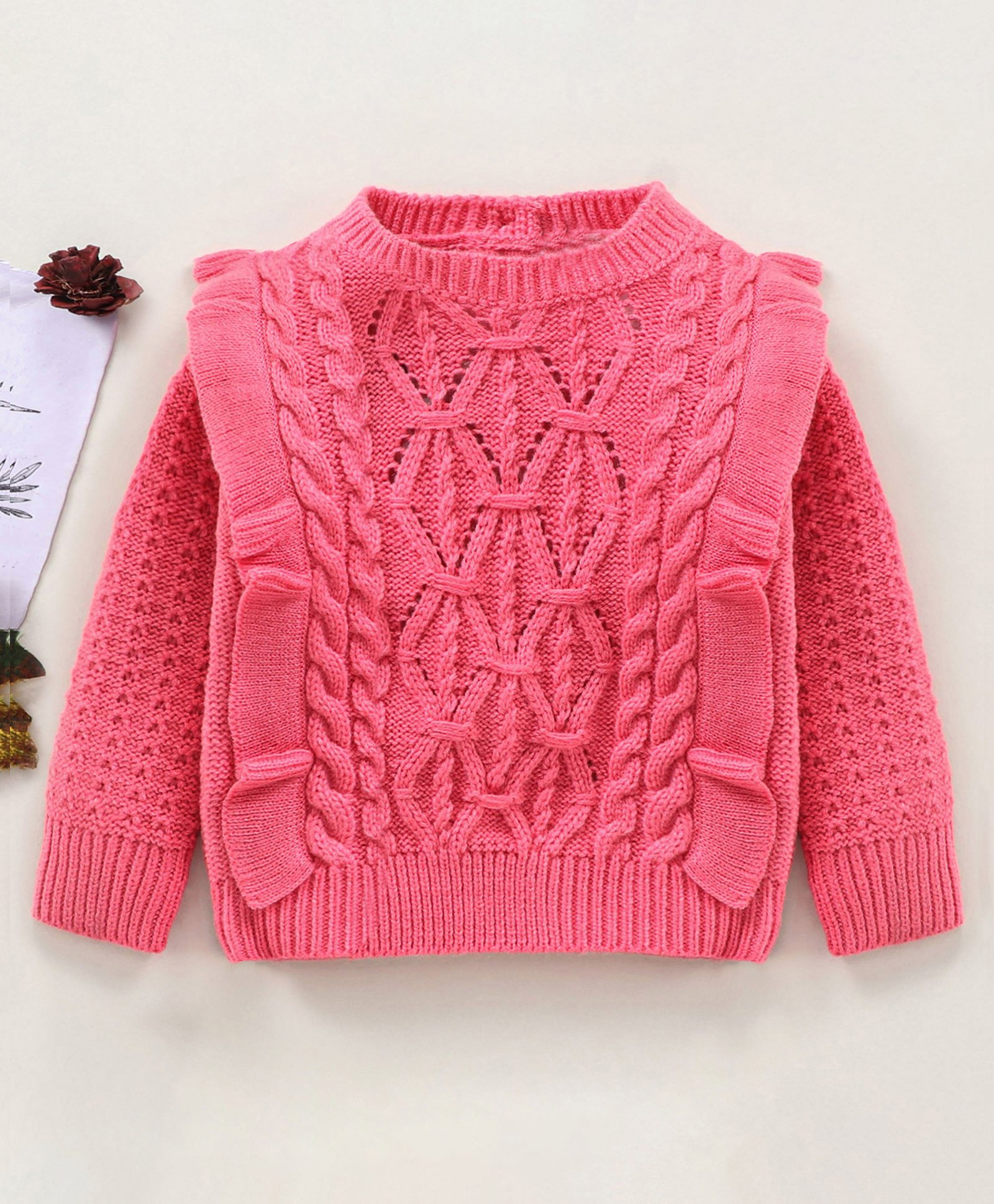 Babyhug Cotton Full Sleeves Cable Knit Sweater - Pink-image-7