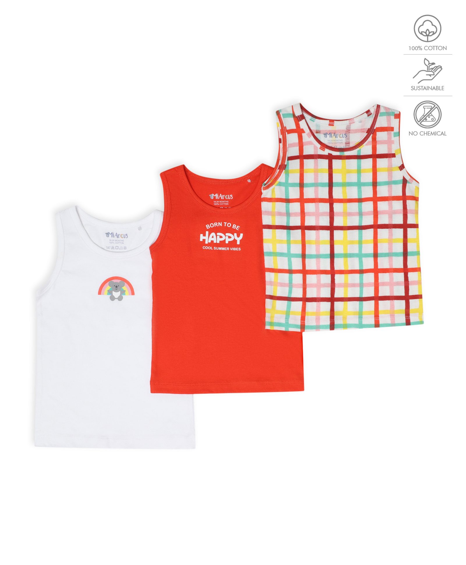 Mi Arcus Pack of 3 Checks Print Vests - Red-image-33