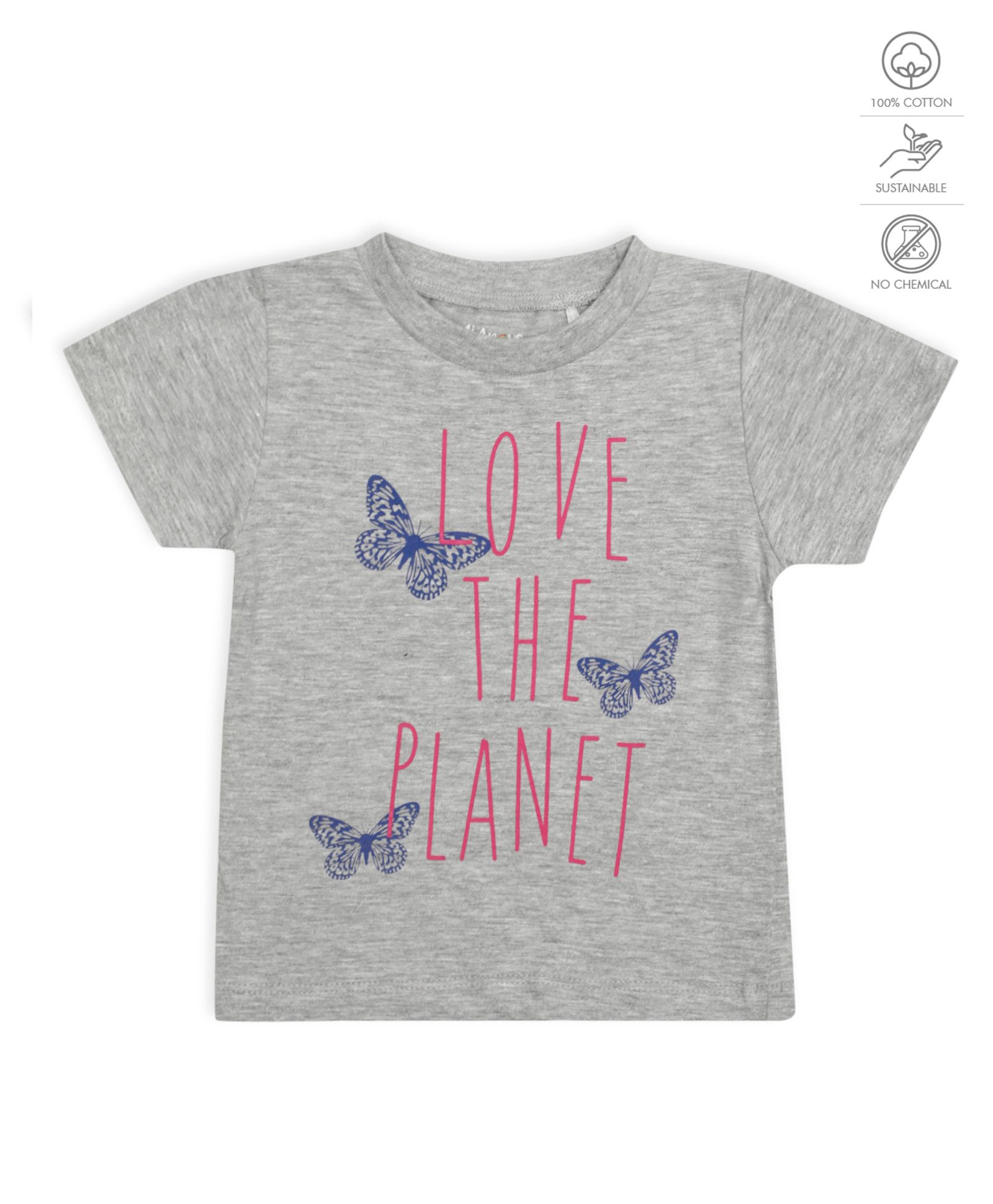 Mi Arcus Half Sleeves Butterfly Print T Shirt - Grey-image-2