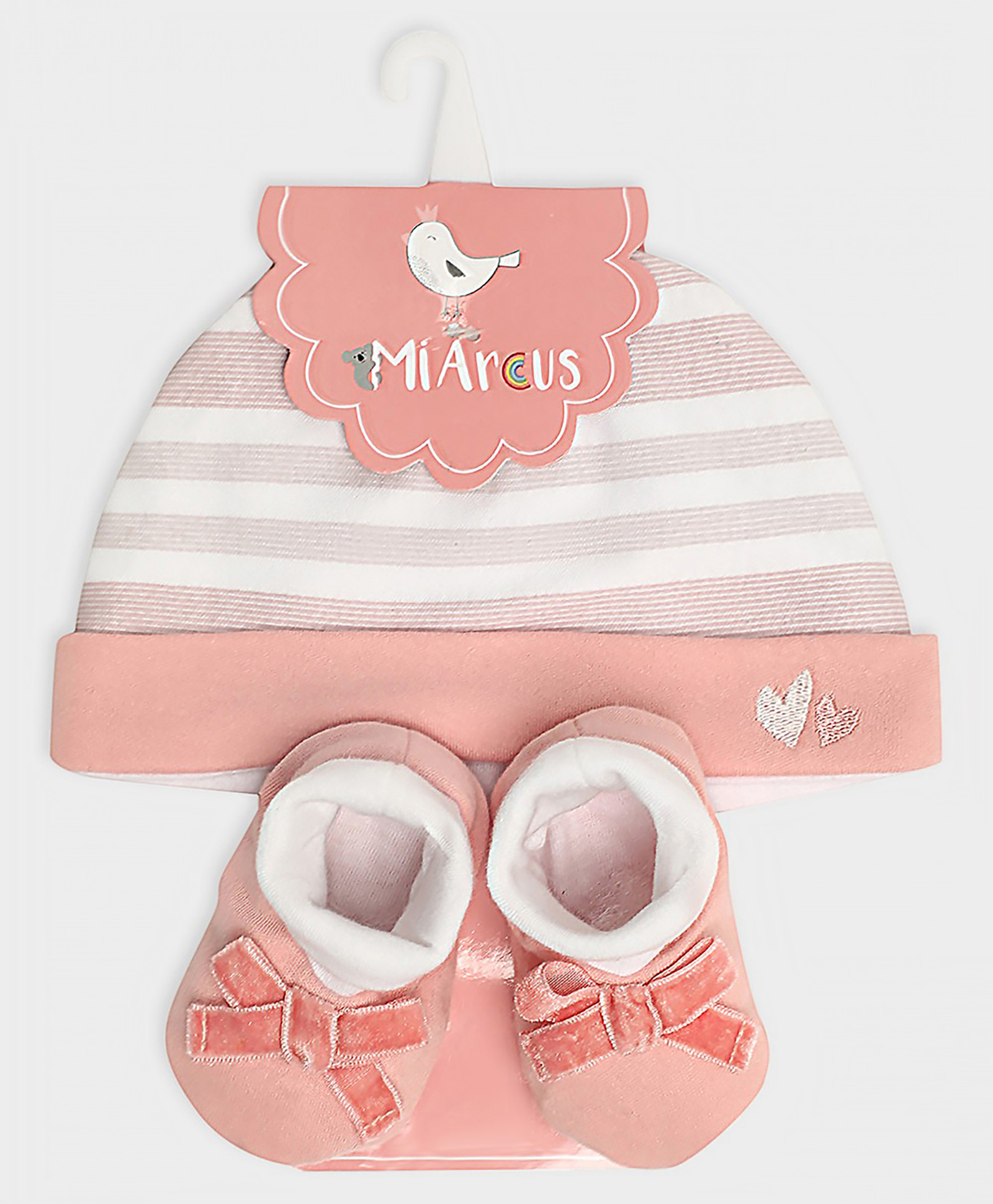 Mi Arcus Striped Print Cap And Booties Set - Pink-image-33