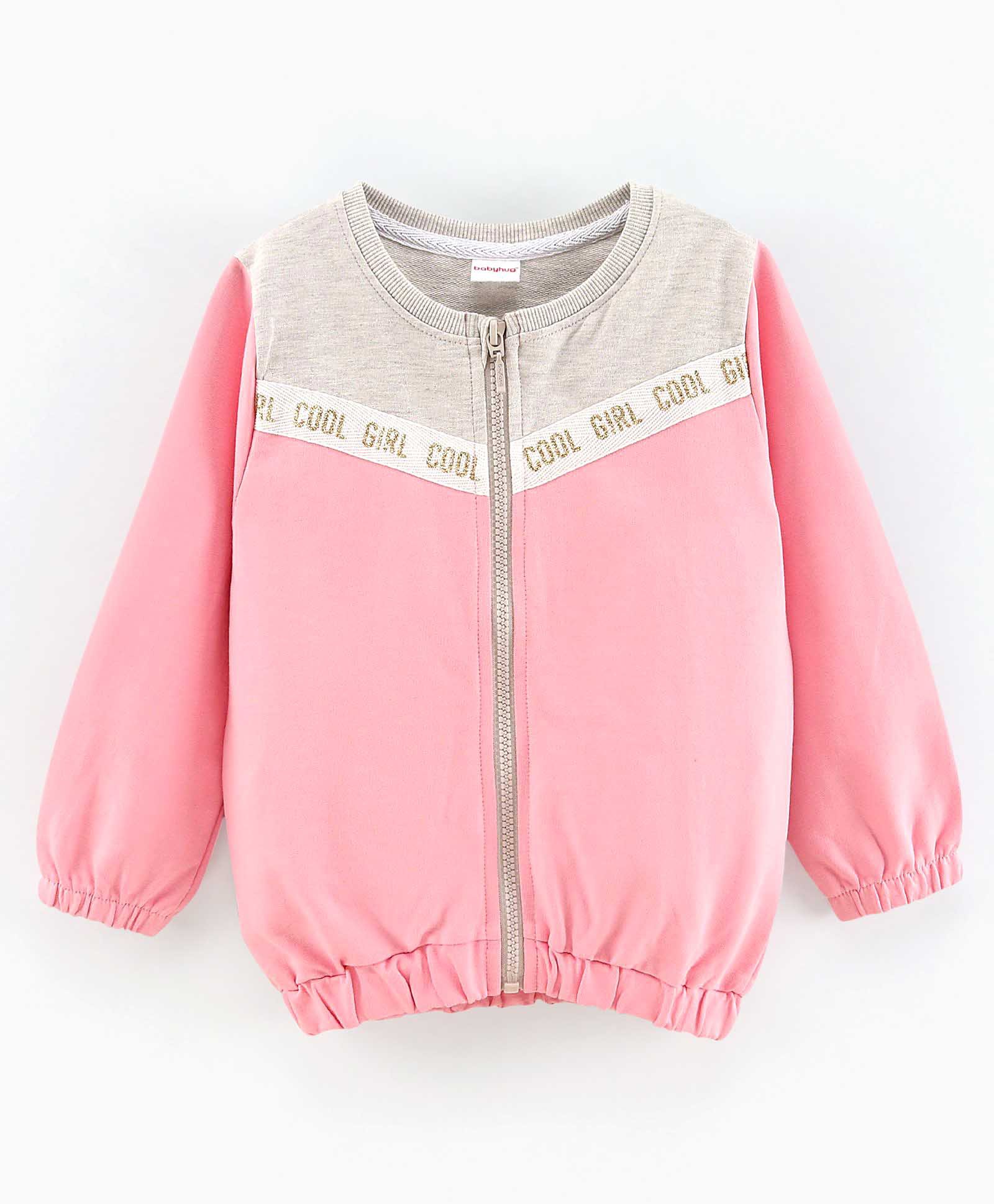 Babyhug Full Sleeves Sweat Jacket with Tape Detailing - Pink-image-8
