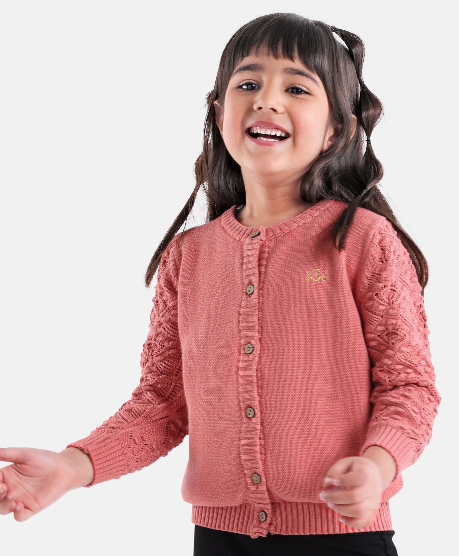 Babyoye Cotton Schiffili  Full Sleeves Sweater Solid - Coral-image-16