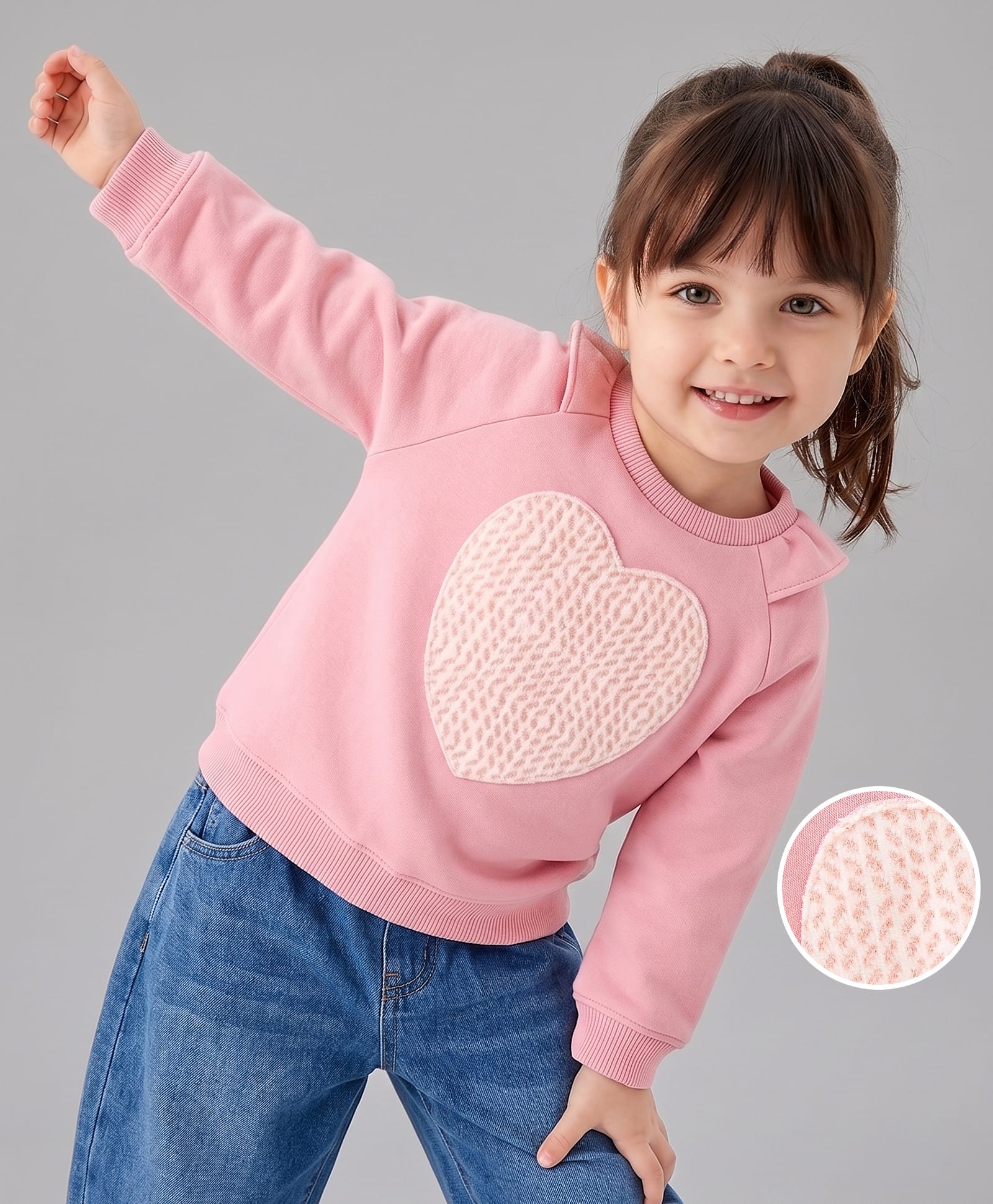 Babyoye Brushed Fleece Full Sleeves Sweatshirt Heart Applique - Pink-image-40