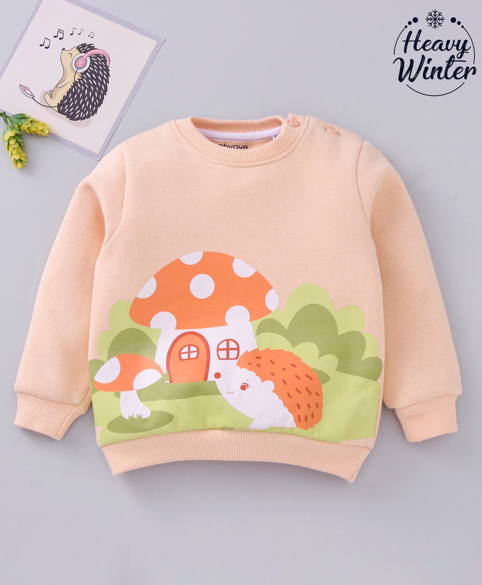 Babyoye Cotton Blend Brushed Fleece Full Sleeves Sweatshirt Farm Print - Beige-picture-27