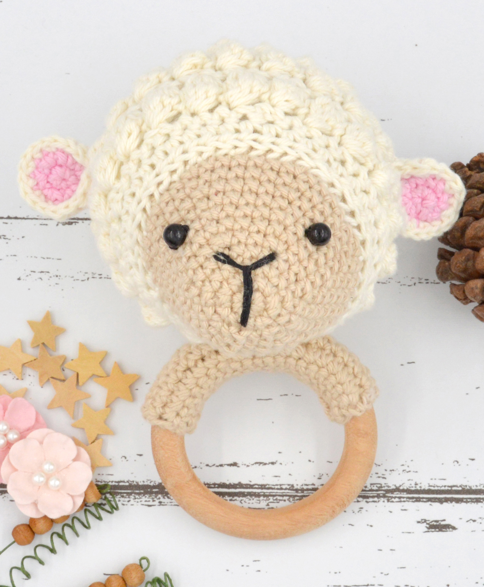 Love Crochet Art Beech Wood Sheep Shape Teether - Cream-image-23