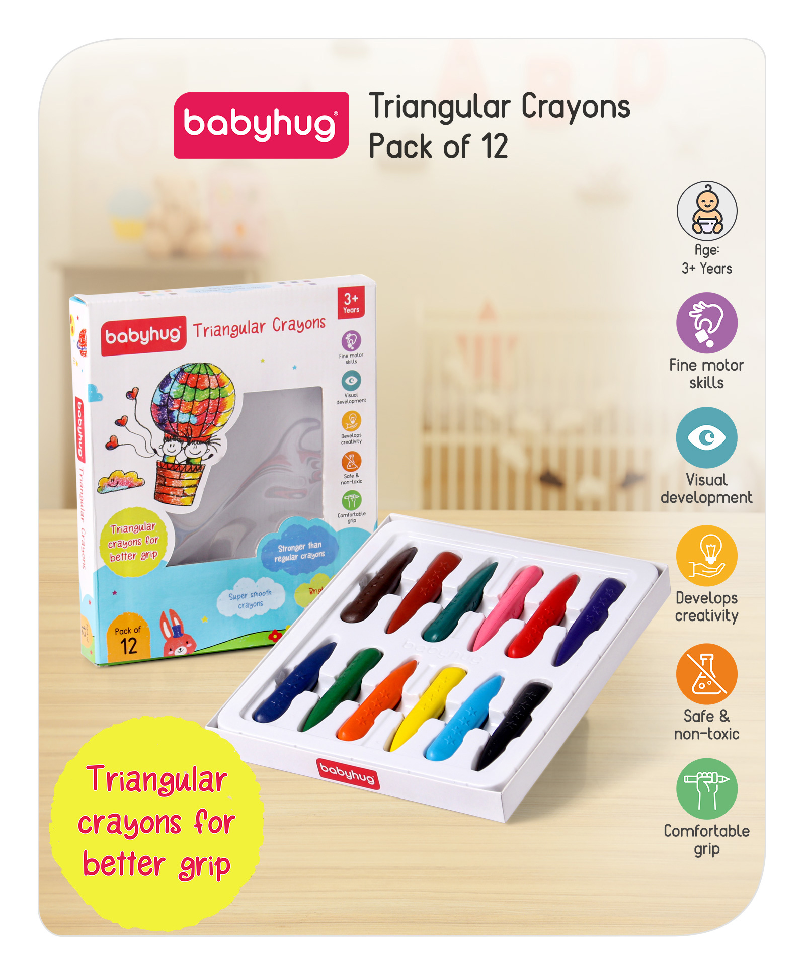 Babyhug Jumbo Triangular Crayons - 12 Shades-image-20