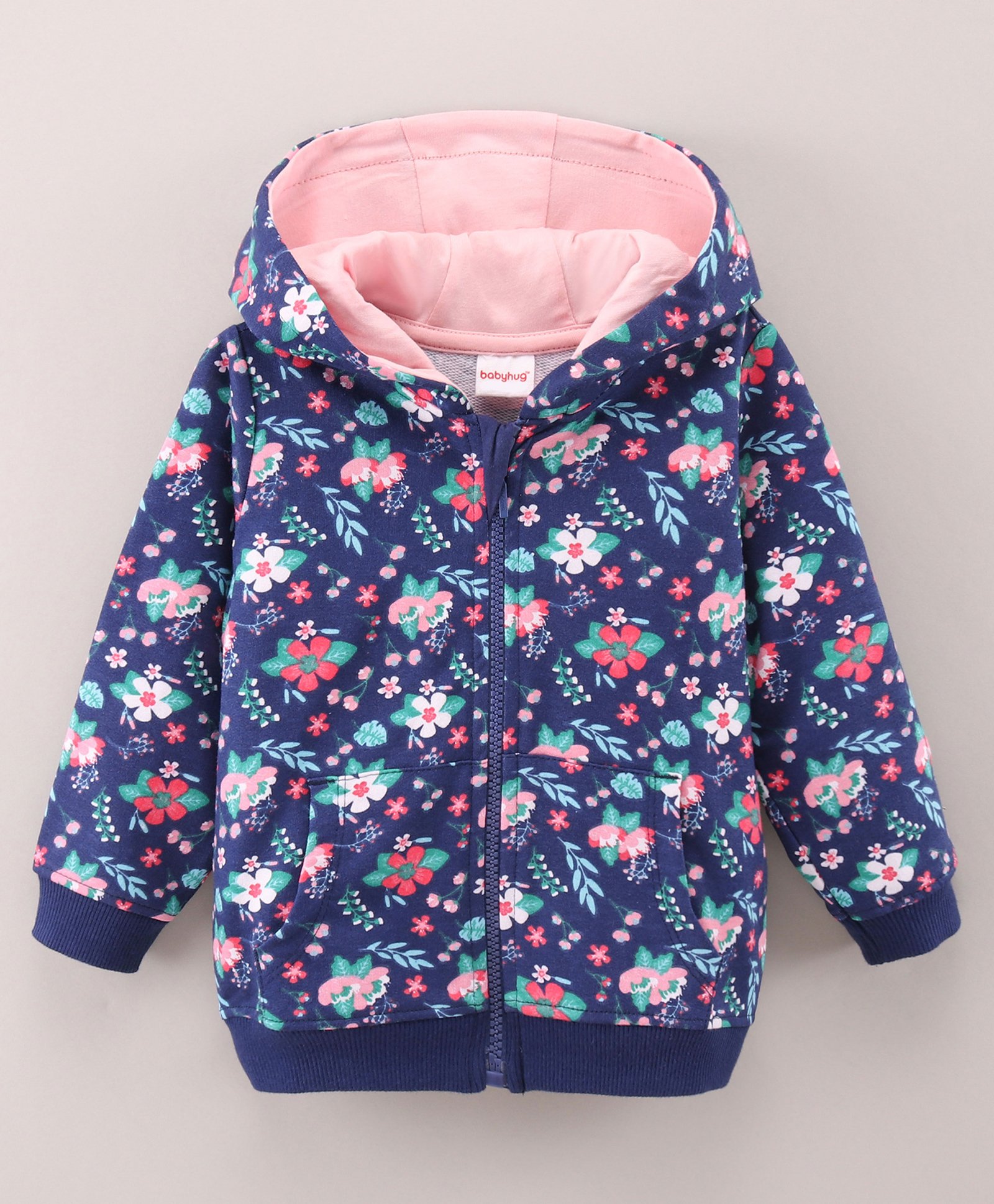 Babyhug Full Sleeves Hooded Jacket Floral Print - Navy-image-24