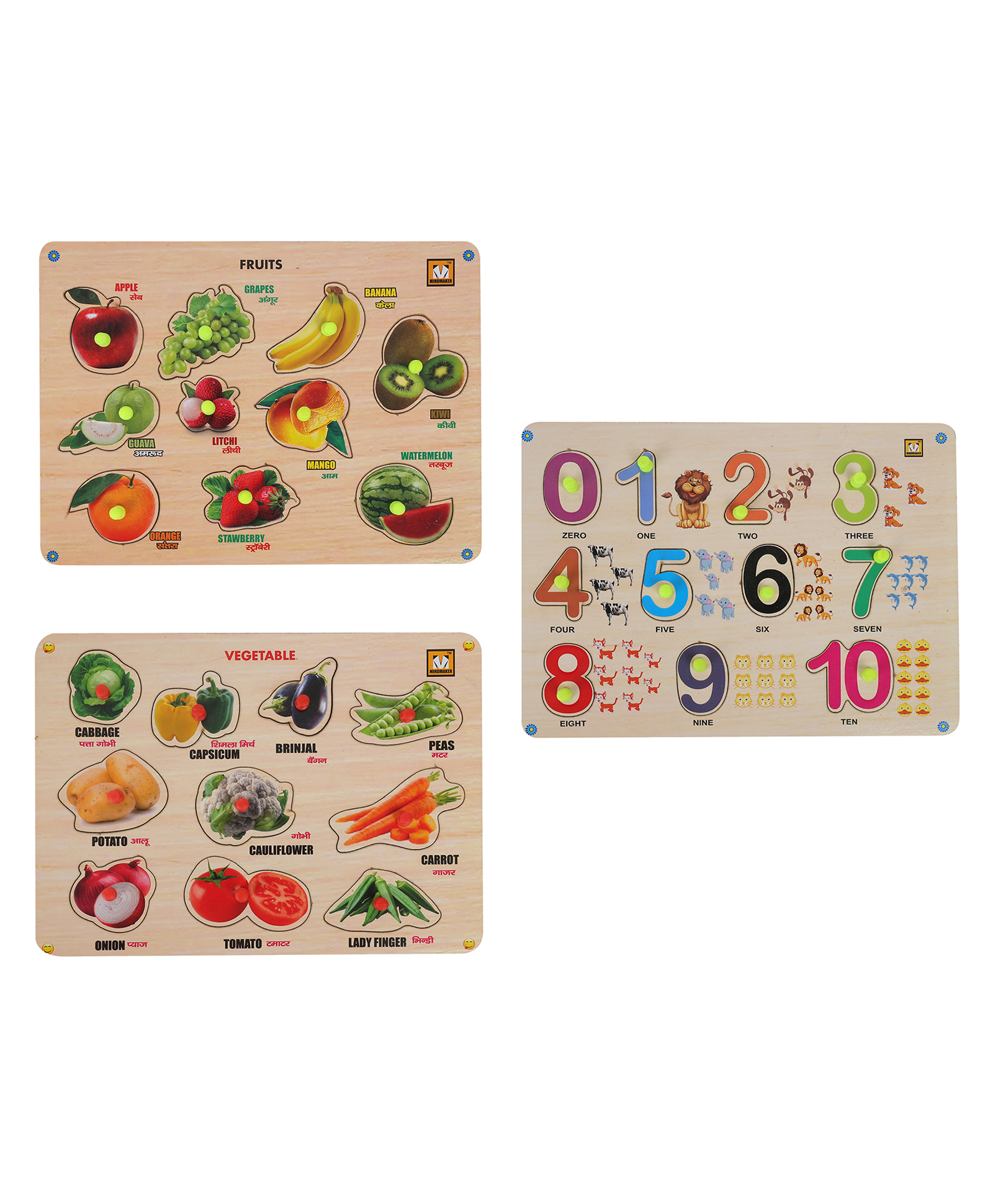 MINDMAKER Vegetable Number Fruits Wooden Knob & Peg Puzzle - 30 Pieces-image-19