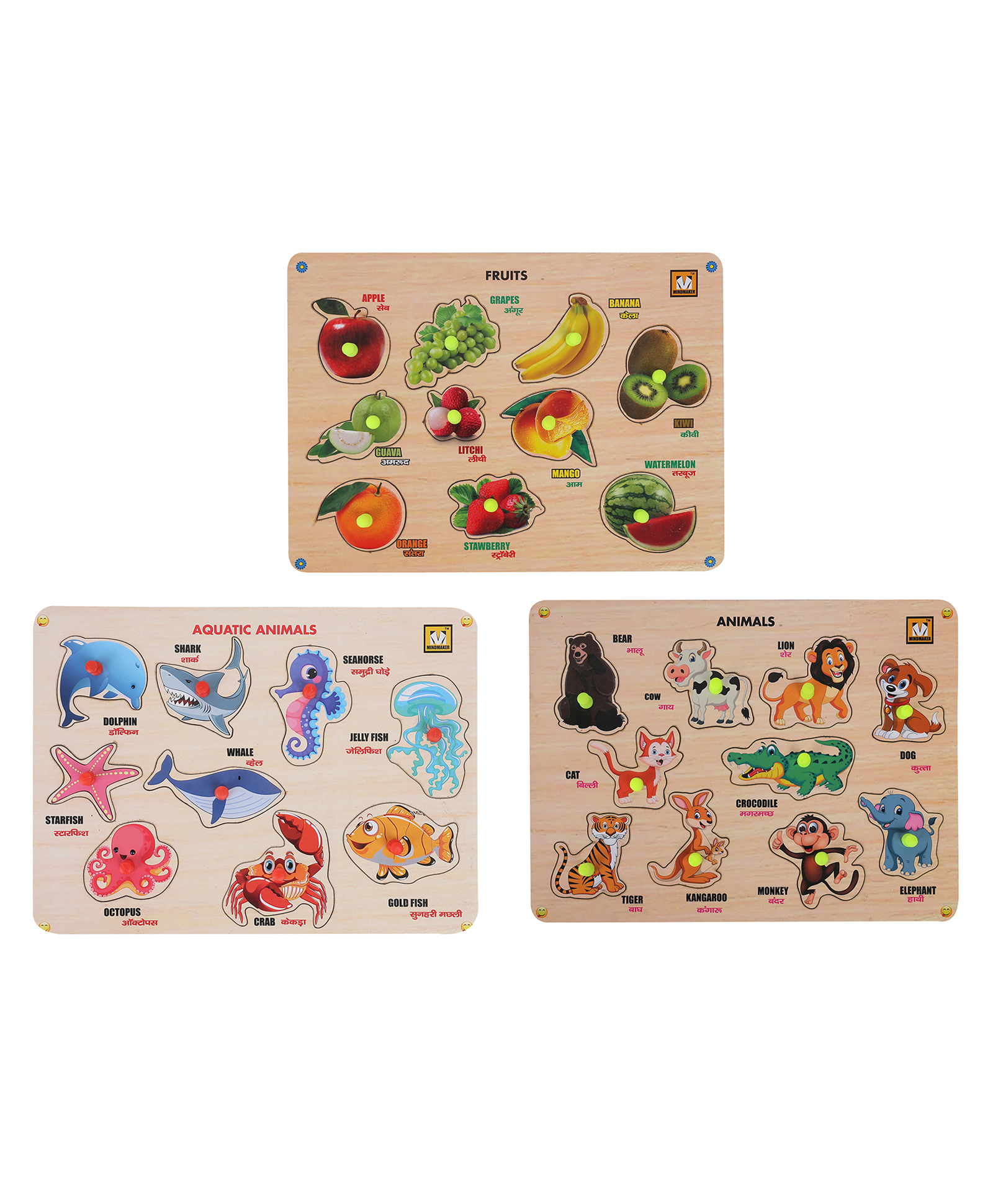 MINDMAKER Fruit Animals Aquatic Animals Wooden Knob & Peg Puzzle - 27  Pieces Online India, Buy Puzzle Games & Toys for (3-6 Years) at  FirstCry.com - 11262147