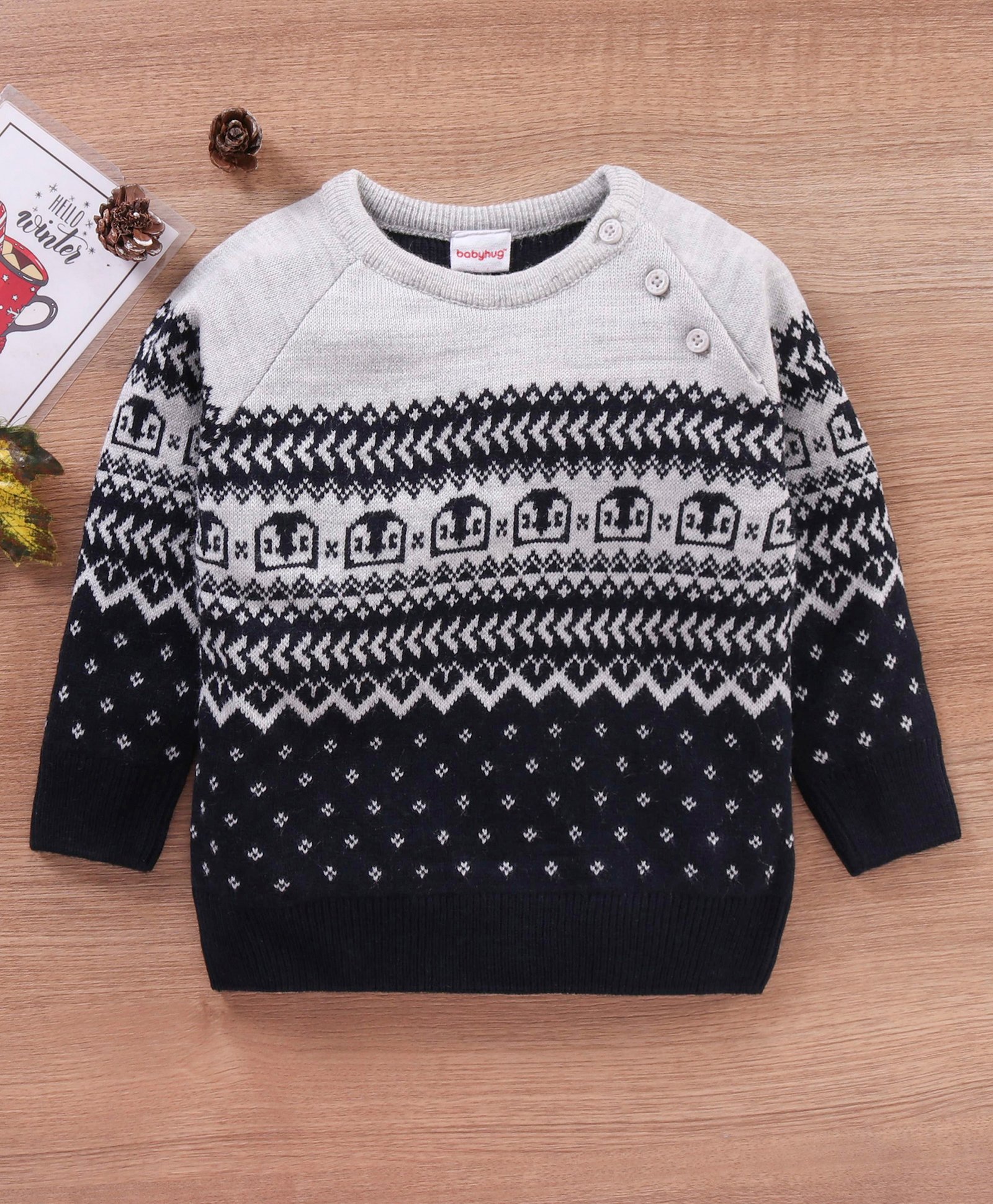 Babyhug Full Sleeves Sweater Placement Design- Blue Grey-image-19