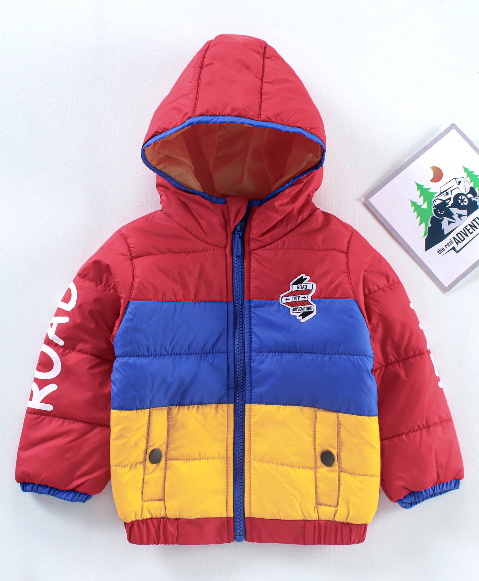 Babyhug Full Sleeves Color Block Hooded Jacket- Yellow Red-image-22