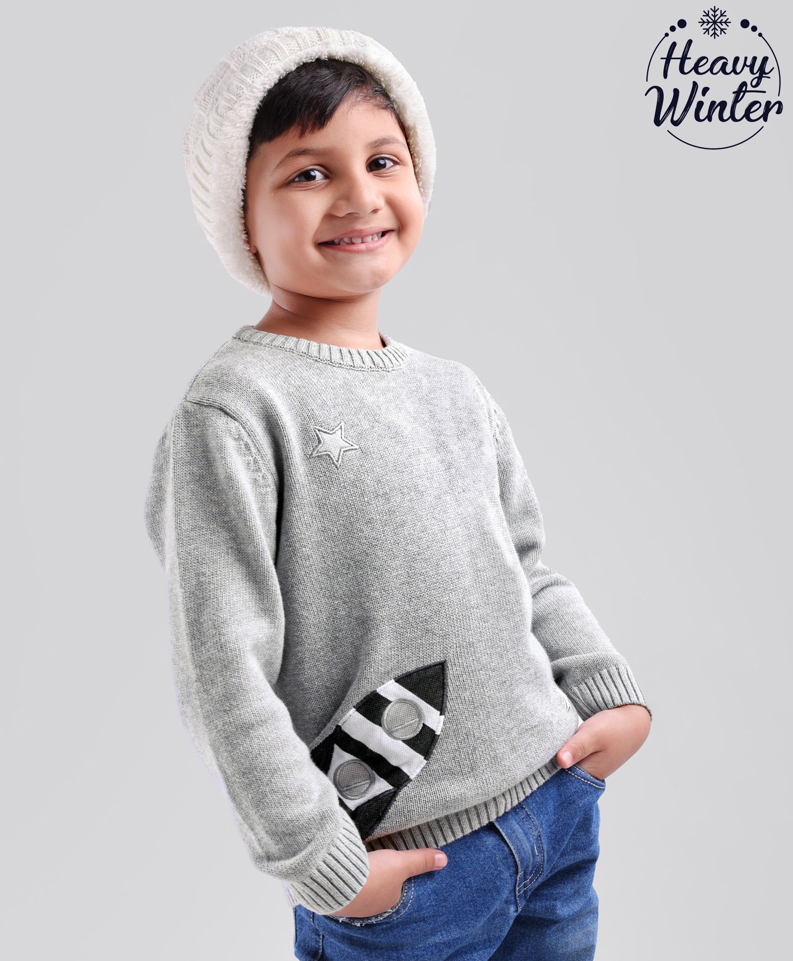Babyoye 100% Cotton Full Sleeves Embroidered Pullover Rocket Print - Grey-image-22