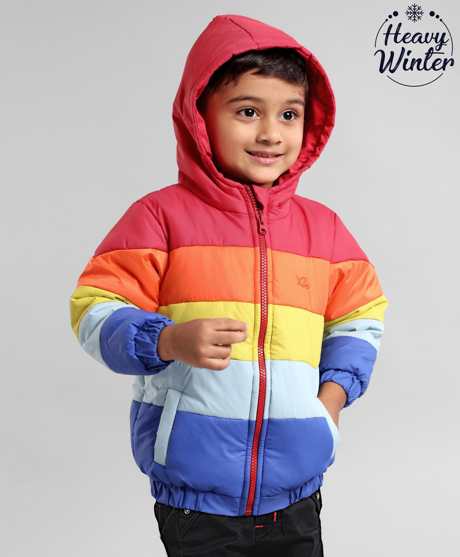 Babyoye Full Sleeves Color Block Quilted Hooded Jacket - Multicolor-image-40