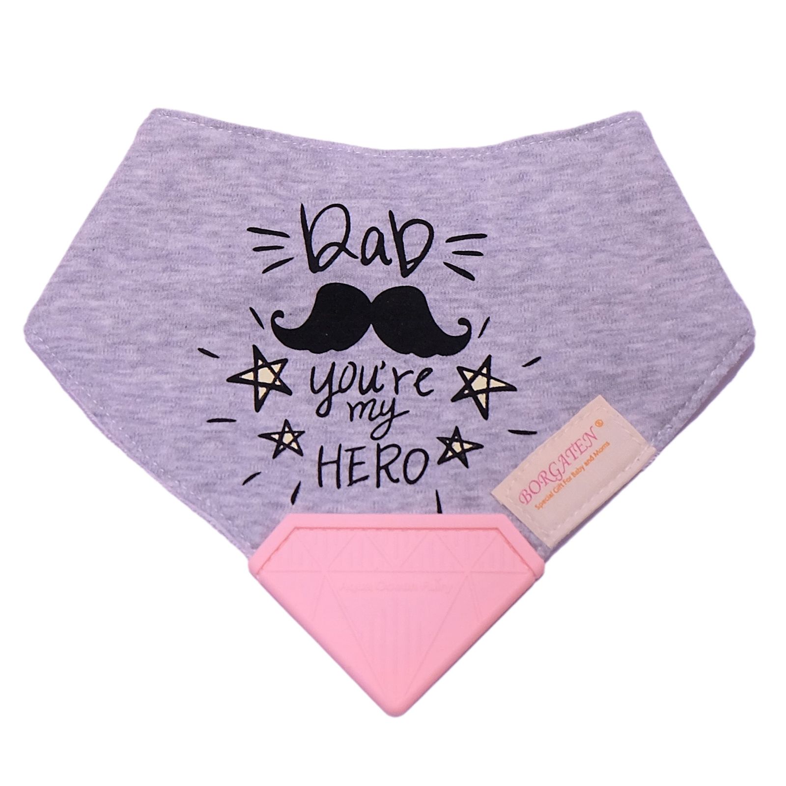 Tipy Tipy Tap Dad Printed Bib With Silicon Teether - Grey & Pink-image-9