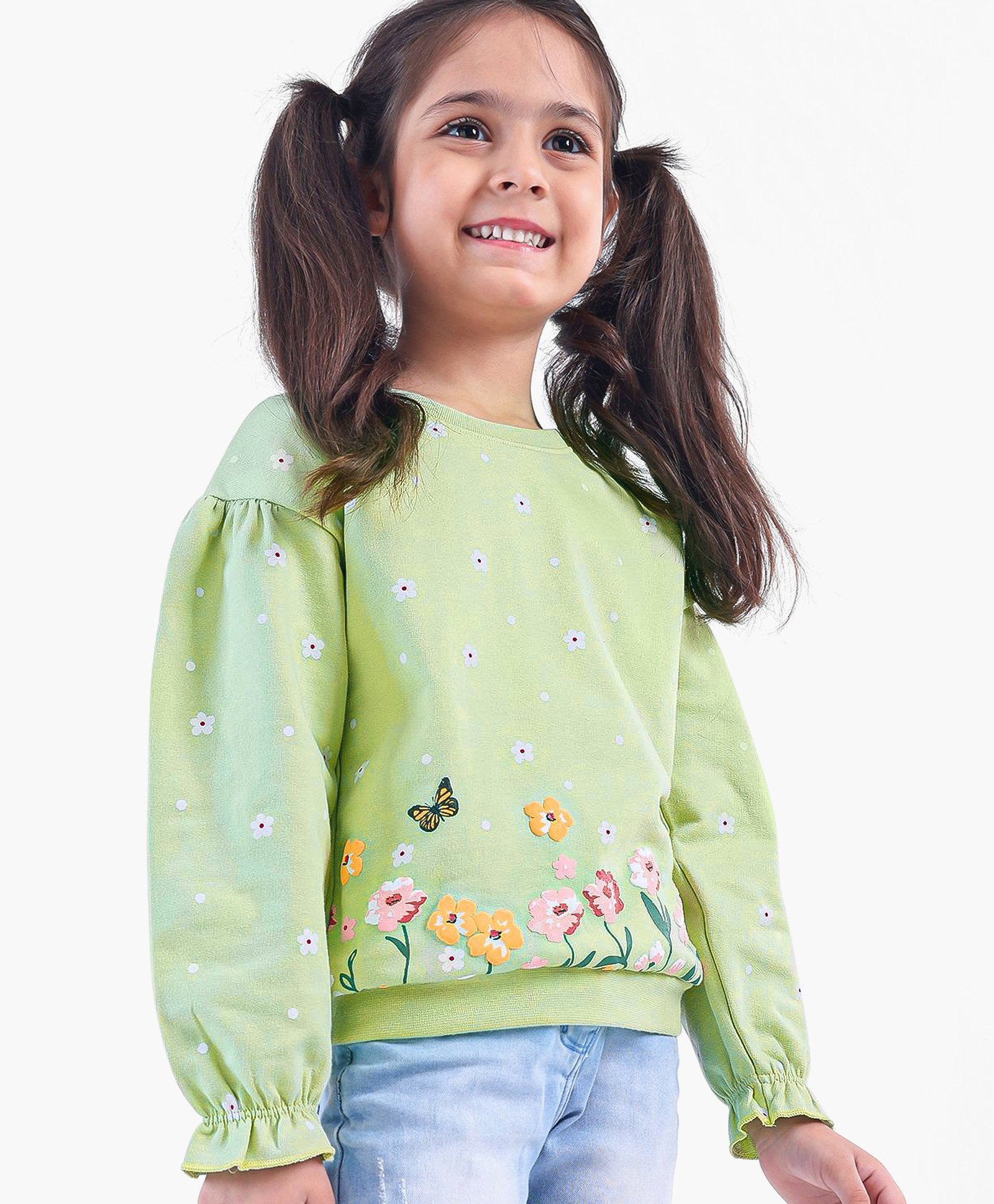 Babyhug Cotton Knit Full Sleeves Sweatshirt Floral Print - Olive-image-45