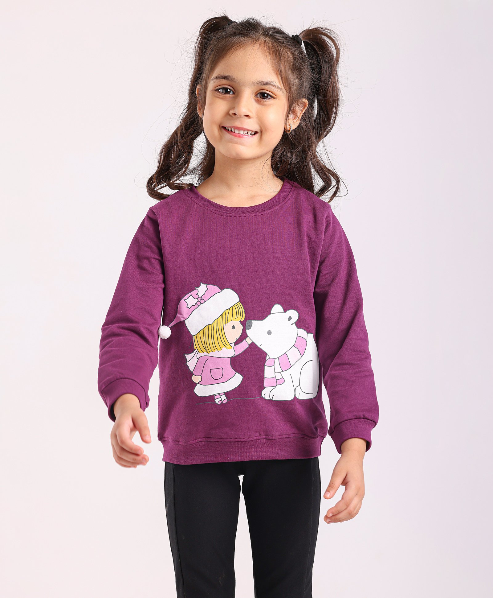 Babyhug Cotton Knit Full Sleeves Snow Bear Printed Sweatshirt - Violet-image-37
