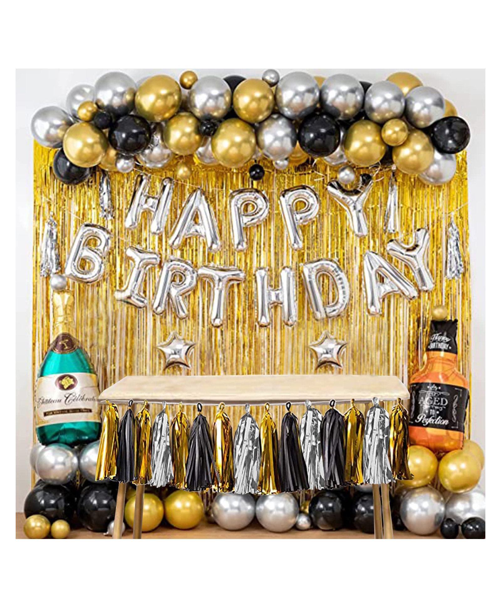 JOHRA Happy Birthday Decoration kit / Curtain for Birthday Decoration / Champagne balloons / Wine Bottle Birthday foil / Birthday Backdrop Photoshoot Balloon - Pack of 109-image-43