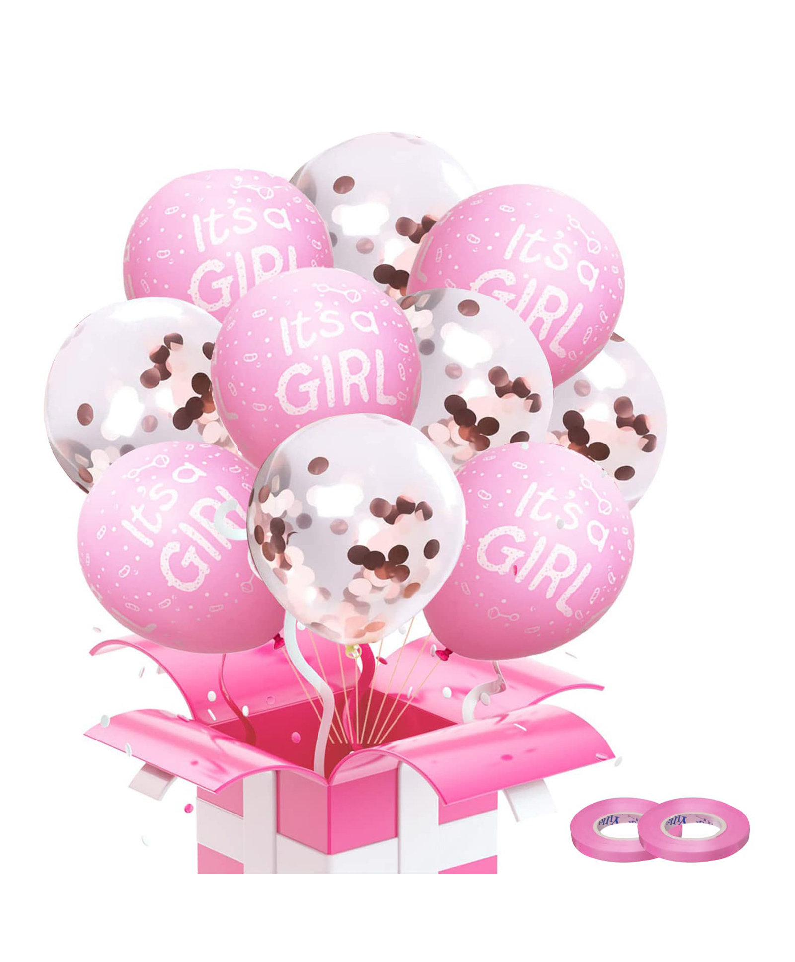 JOHRA Baby Shower Decoration items / Baby Shower Props / Balloon for Decoration / Its A Girl Pink Balloon / Baby Shower Party Decoration / Pink Balloons / Confetti Balloons - Pack of 30-image-32